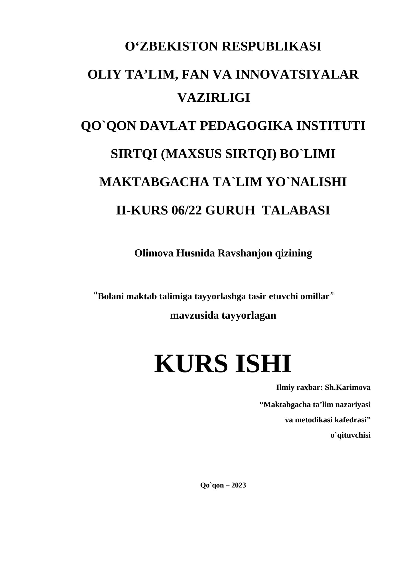 Bolani maktab talimiga tayyorlashga tasir etuvchi omillar 1