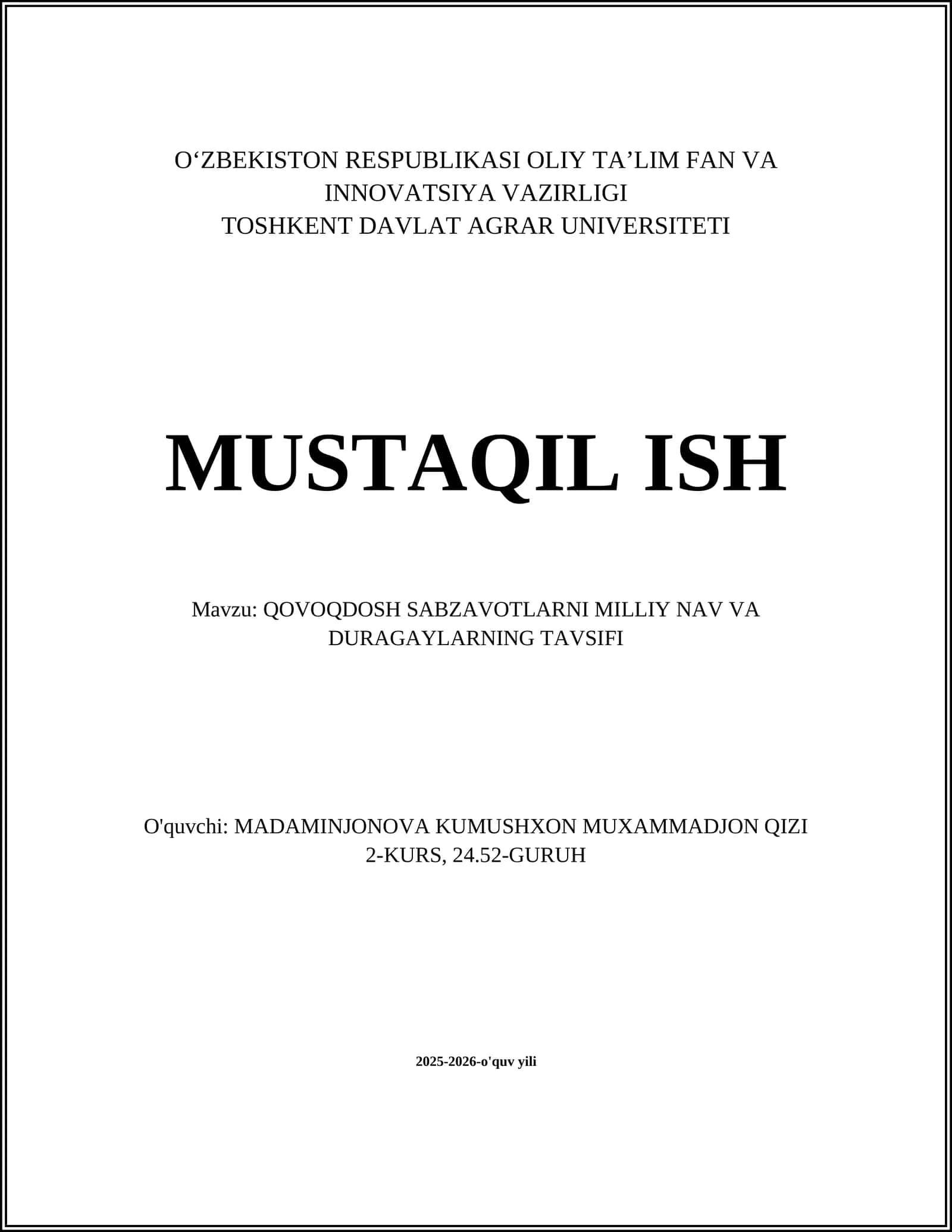 QOVOQDOSH SABZAVOTLARNI MILLIY NAV VA DURAGAYLARNING TAVSIFI 1