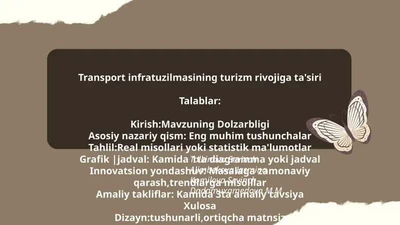Transport infratuzilmasining turizm rivojiga ta'siri 1