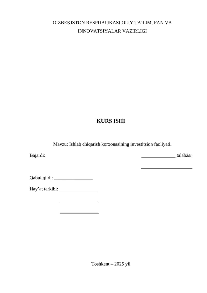 Ishlab chiqarish korxonasining investitsion faoliyati 1