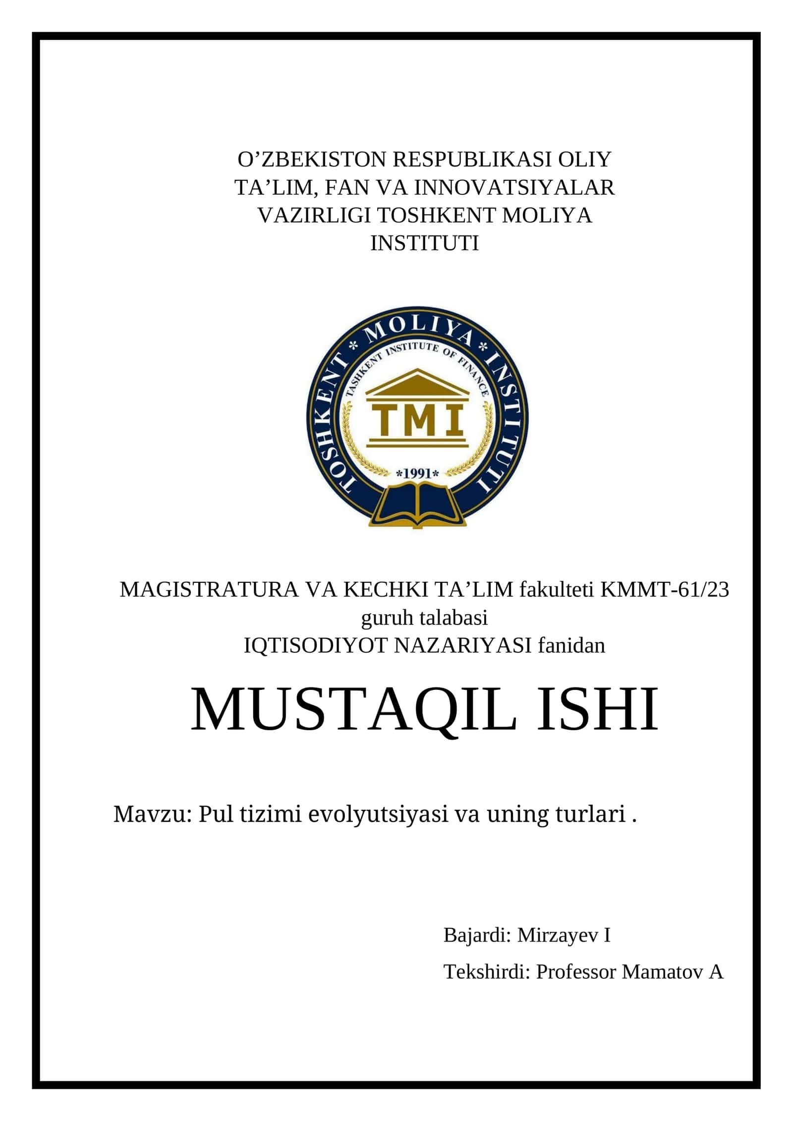 Pul tizimi evolyutsiyasi va uning turlari 1