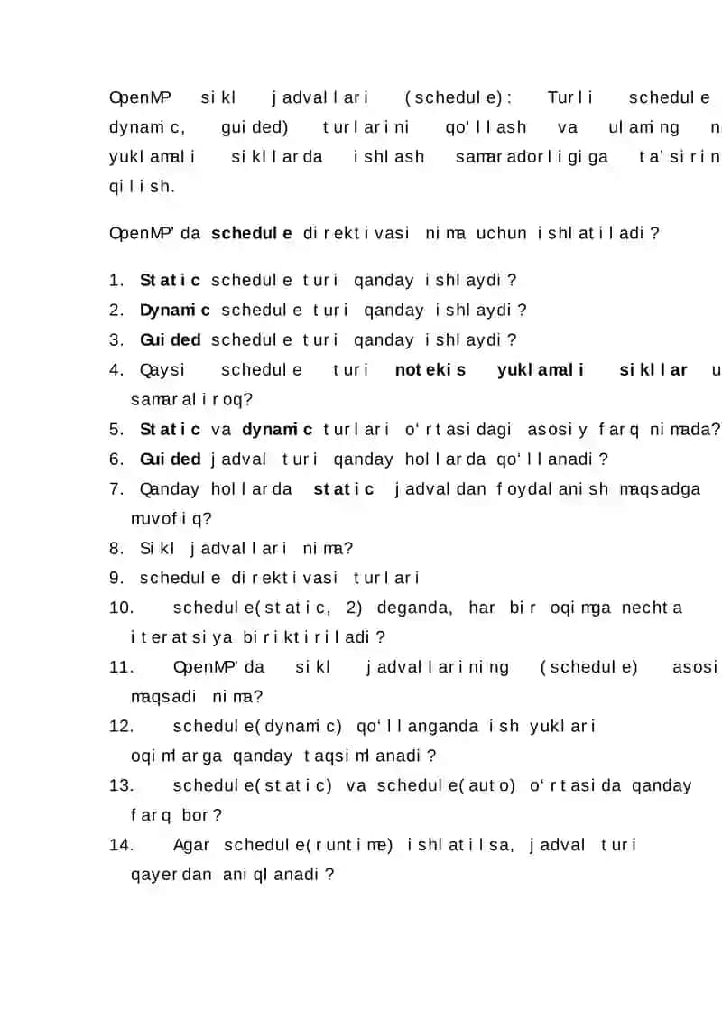 OpenMP sikl jadvallari (schedule)