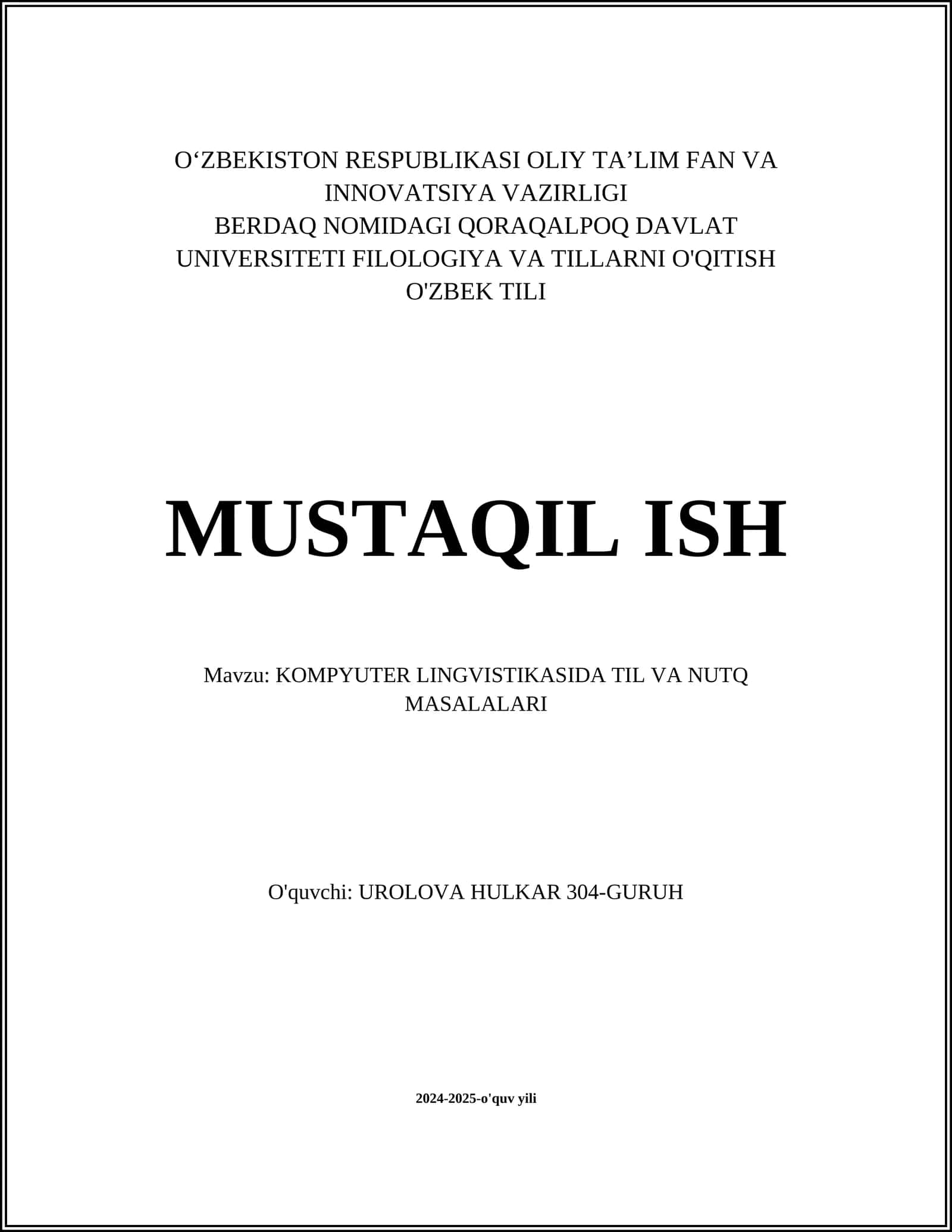 KOMPYUTER LINGVISTIKASIDA TIL VA NUTQ MASALALARI 1
