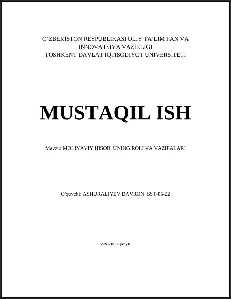 Moliyaviy Hisob 1