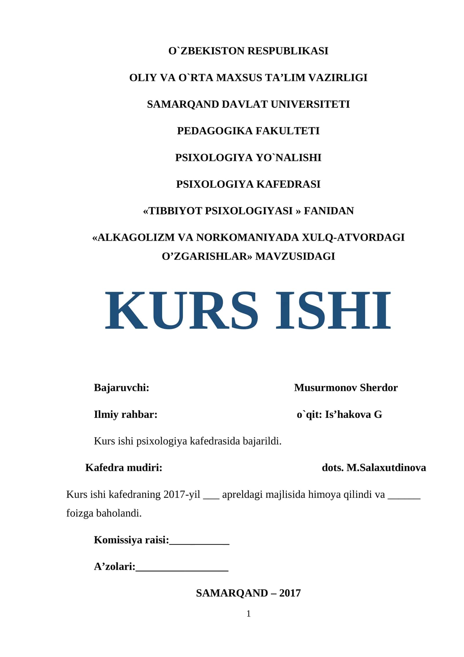 ALKAGOLIZM VA NORKOMANIYADA XULQ-ATVORDAGI O’ZGARISHLAR 1