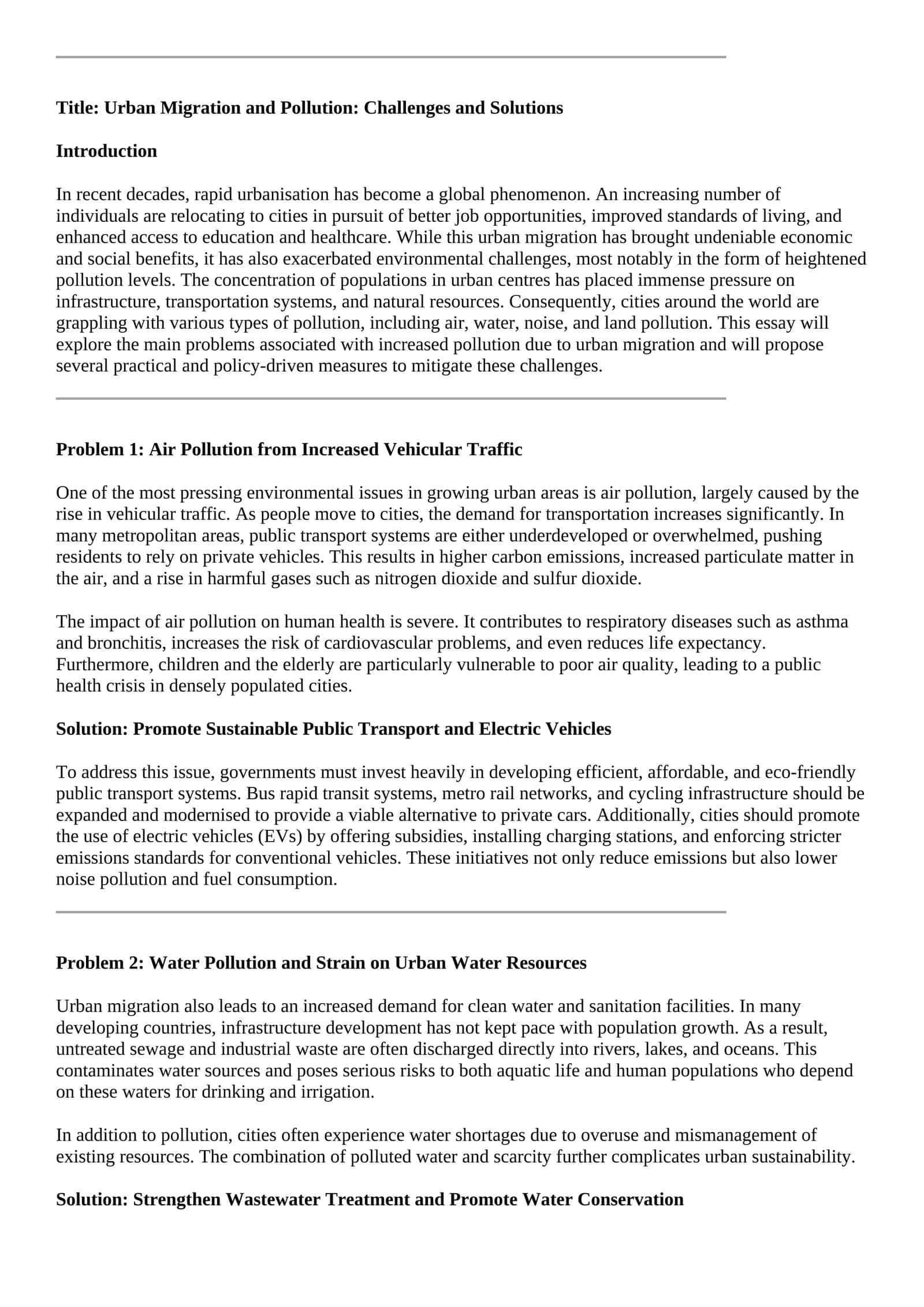 Urban Migration and Pollution: Challenges and Solutions 1