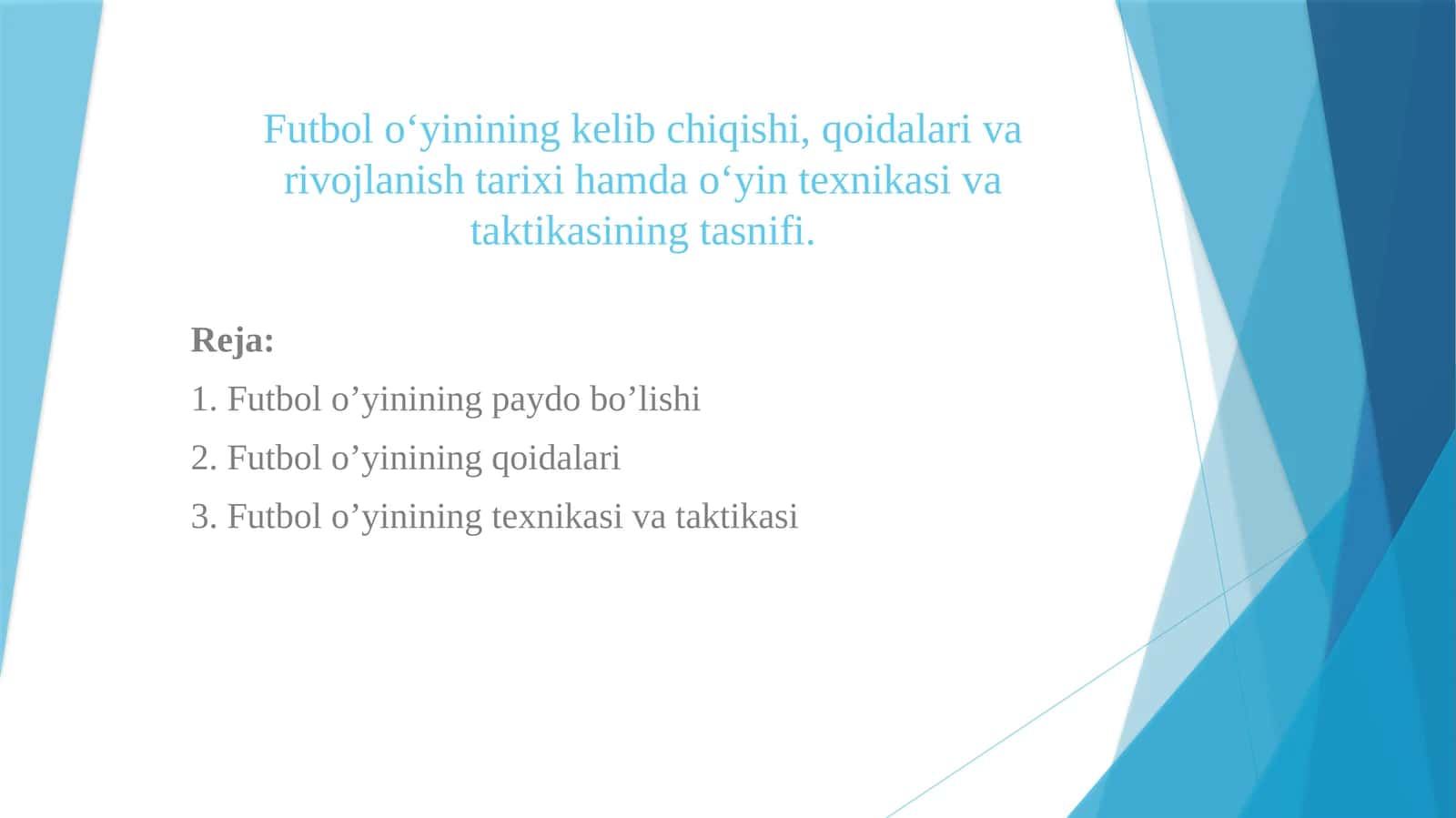 Futbolo‘yininingkelibchiqishi,qoidalarivarivojlanishtarixihamdao‘yintexnikasivataktikasiningtasnifi 1