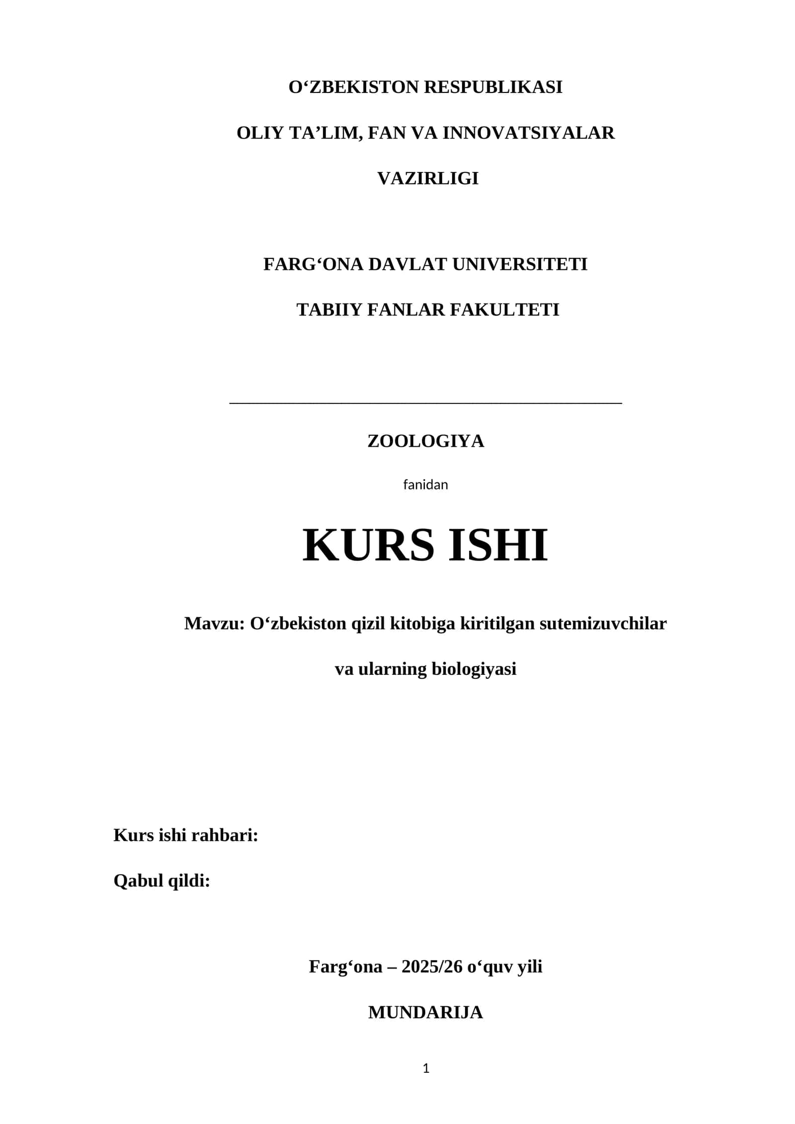O‘zbekiston qizil kitobiga kiritilgan sutemizuvchilar va ularning biologiyasi 1