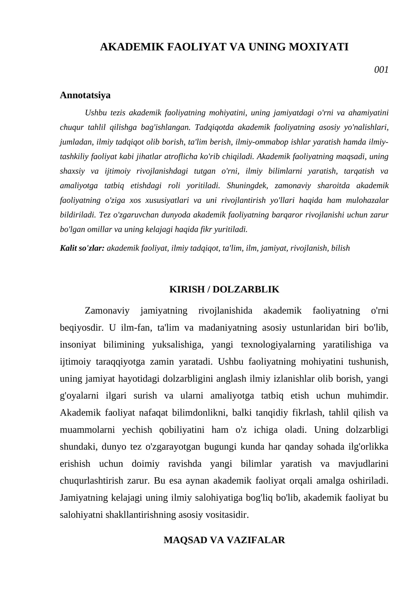 AKADEMIK FAOLIYAT VA UNING MOXIYATI 1