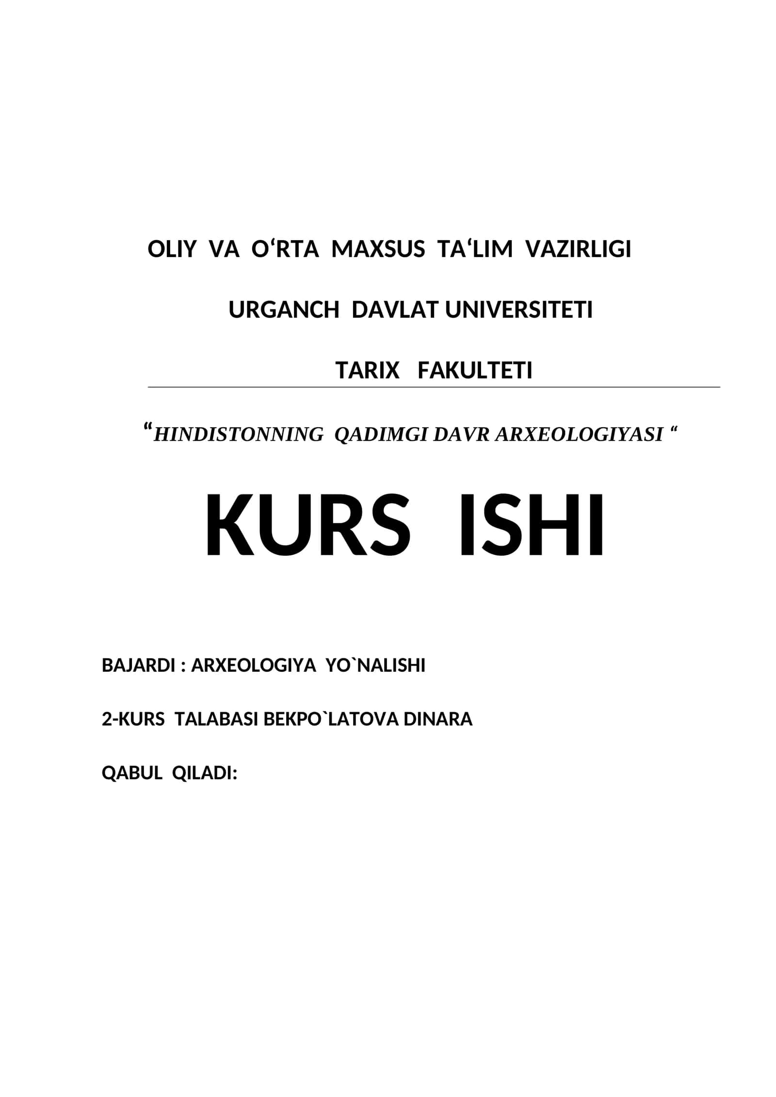 HINDISTONNING QADIMGI DAVR ARXEOLOGIYASI KURS ISHI 1