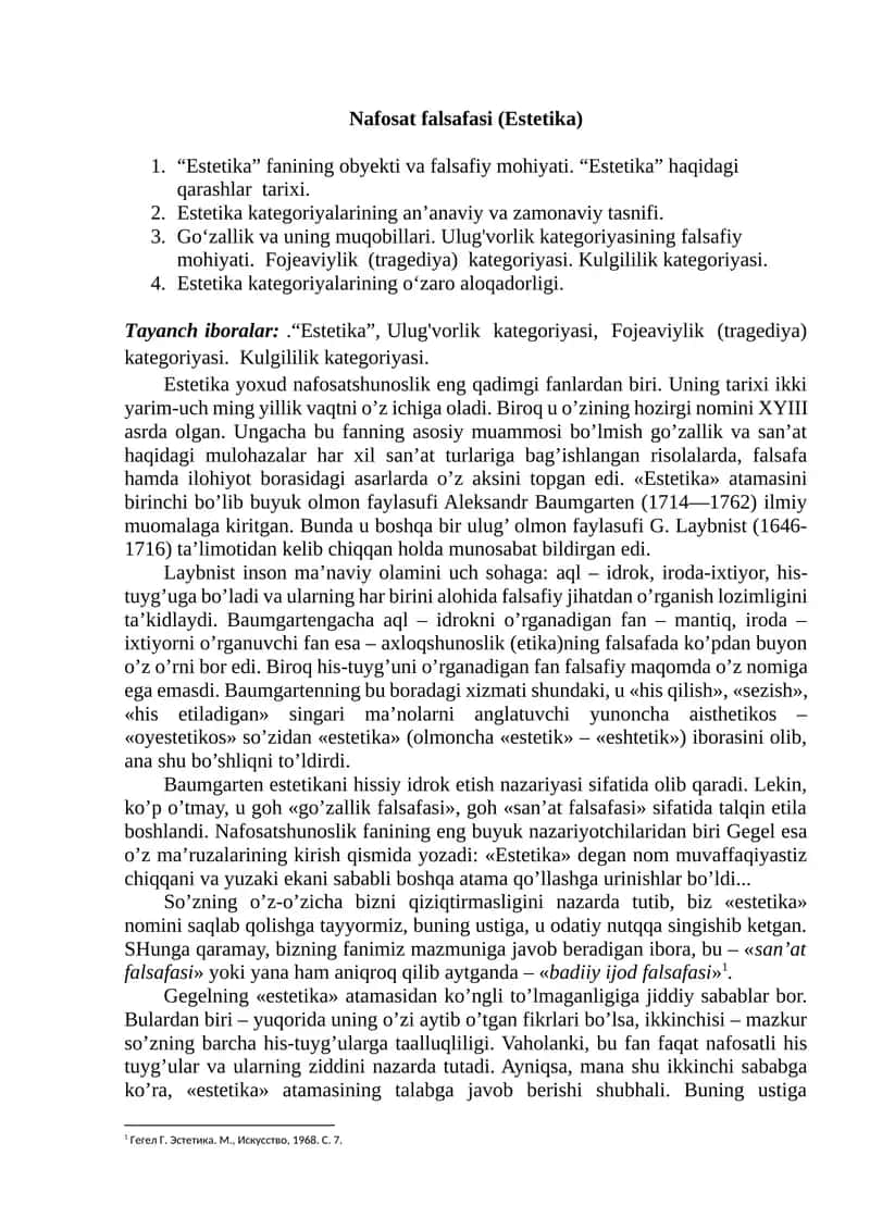 Nafosat falsafasi (Estetika) 1