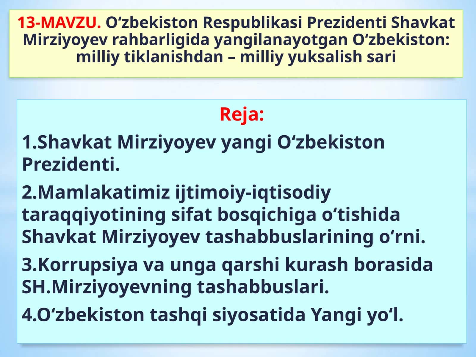 О‘zbekiston Respublikasi Prezidenti Shavkat Mirziyoyev rahbarligida yangilanayotgan О‘zbekiston: milliy tiklanishdan – milliy yuksalish sari 1