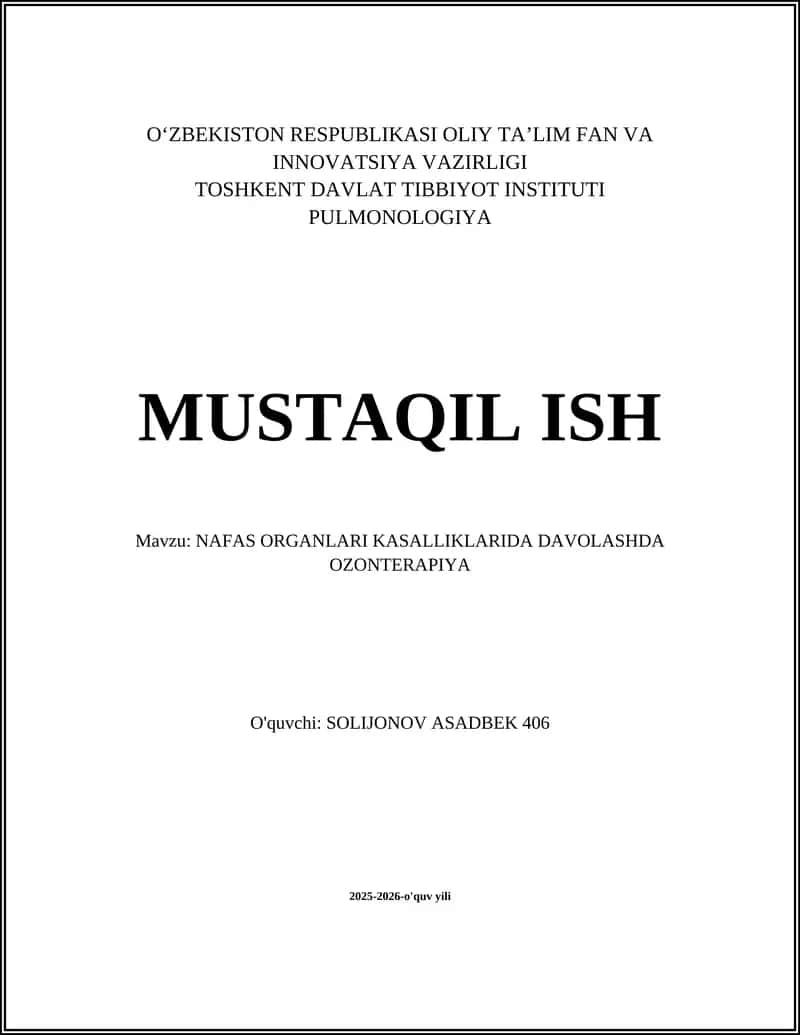 NAFAS ORGANLARI KASALLIKLARIDA DAVOLASHDA OZONTERAPIYA 1
