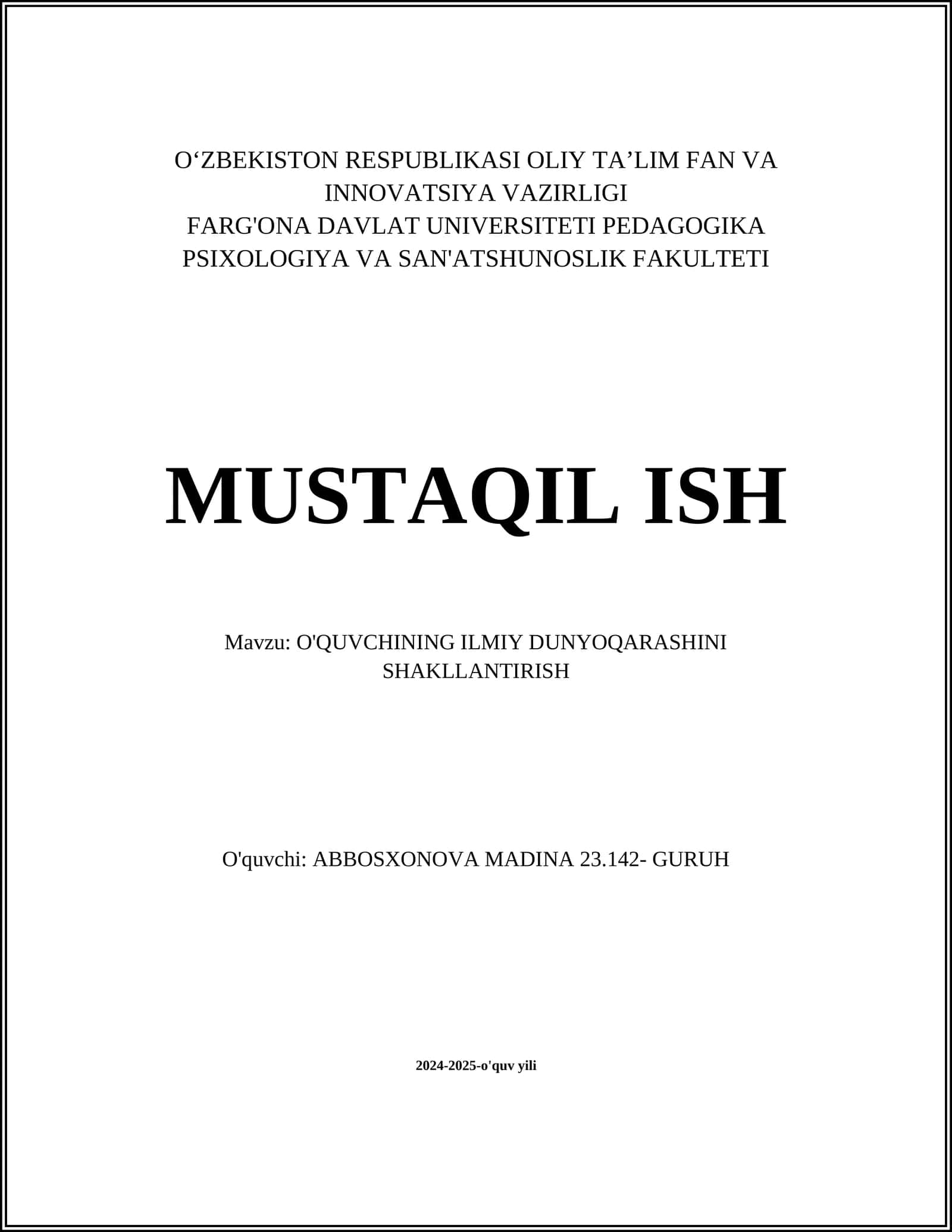 O'QUVCHINING ILMIY DUNYOQARASHINI SHAKLLANTIRISH 1