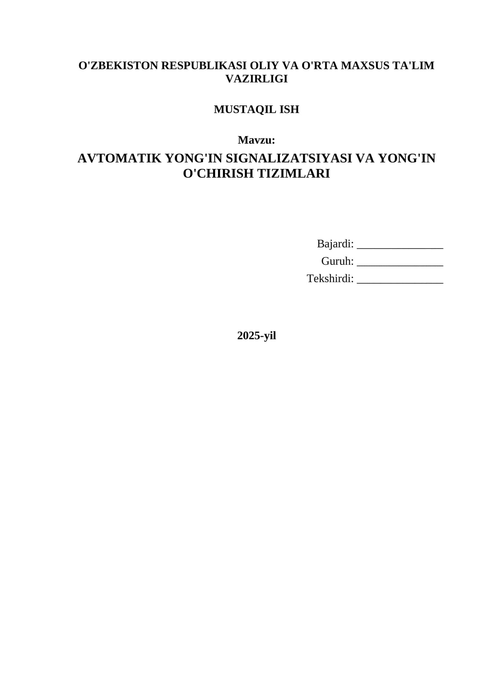 AVTOMATIK YONG'IN SIGNALIZATSIYASI VA YONG'IN O'CHIRISH TIZIMLARI 1