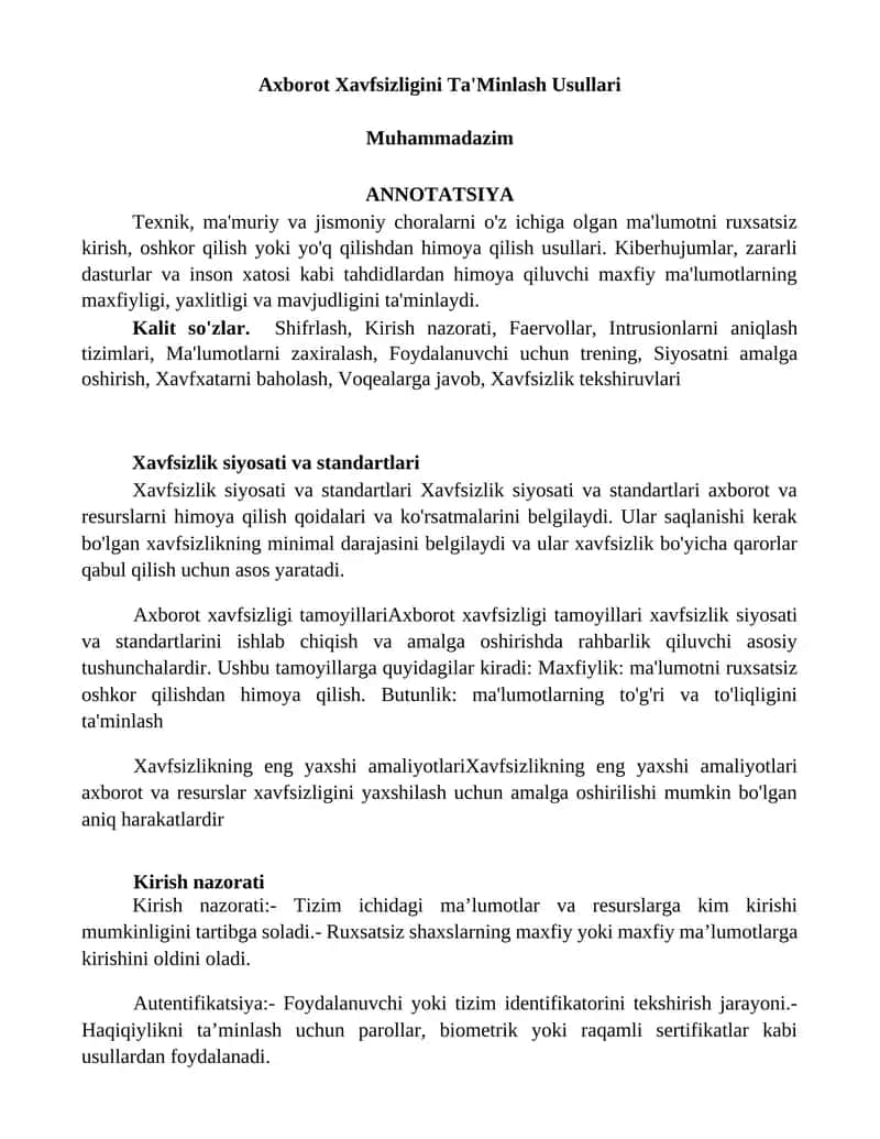 Axborot Xavfsizligini Ta'Minlash Usullari 1
