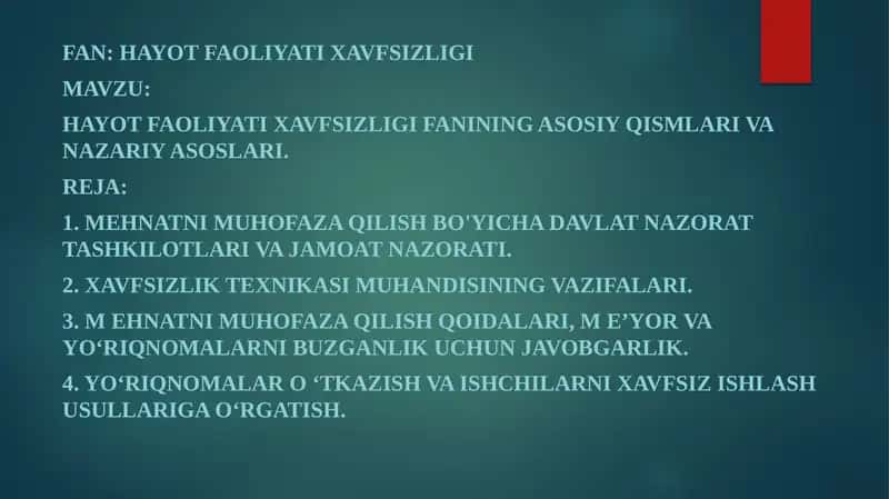 Hayotfaoliyati xavfsizligi 1