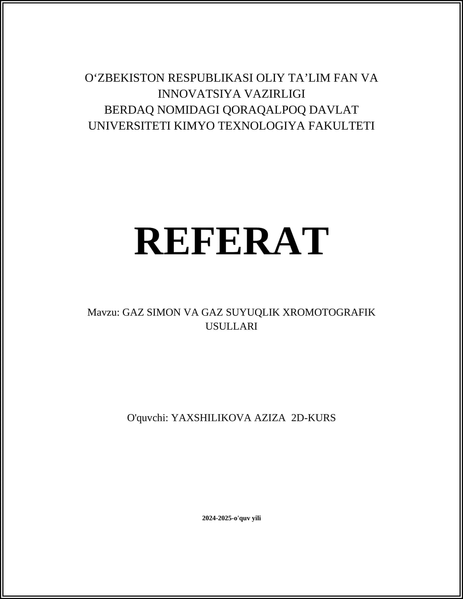 GAZ SIMON VA GAZ SUYUQLIK XROMOTOGRAFIK USULLARI 1
