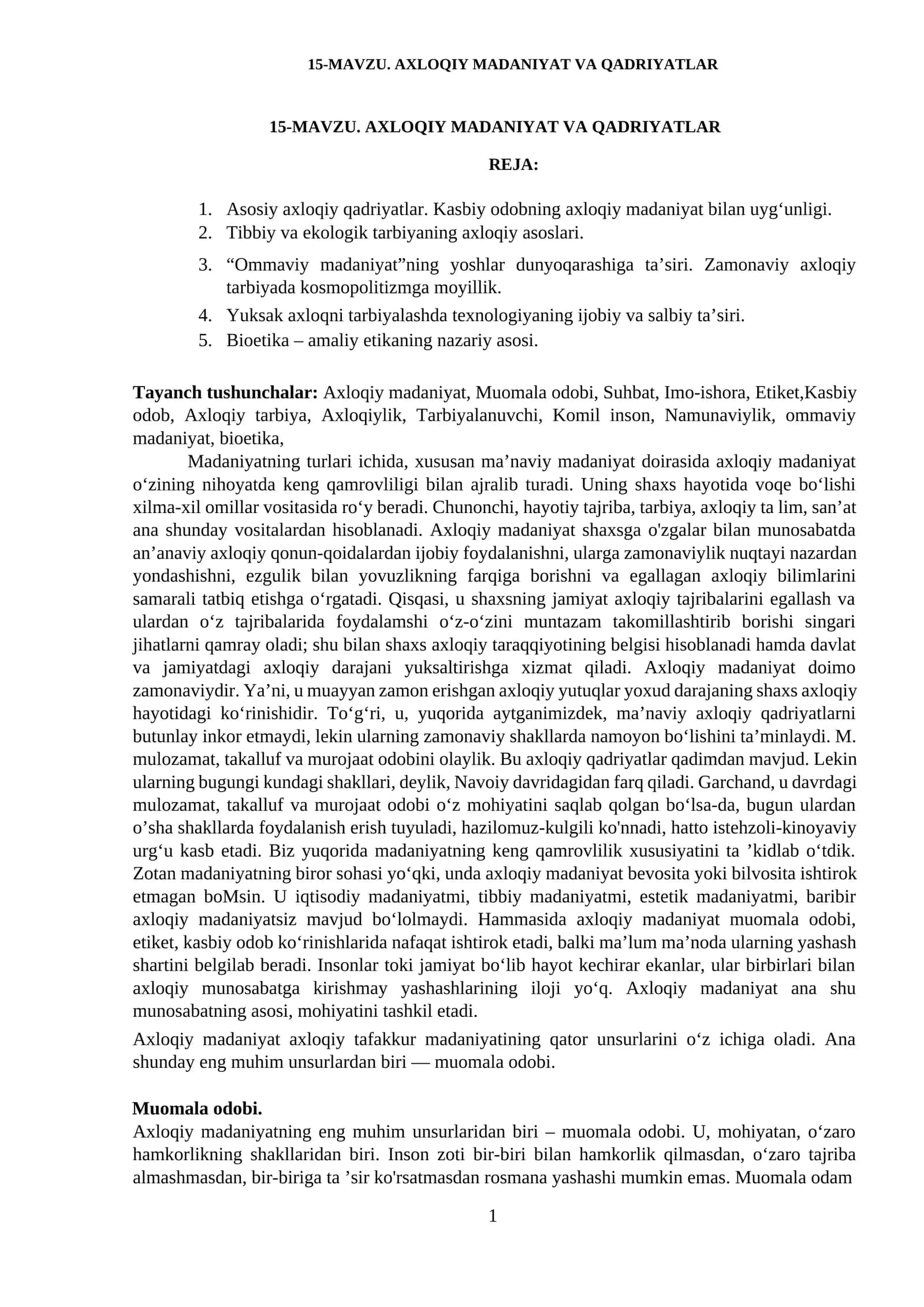 AXLOQIY MADANIYAT VA QADRIYATLAR 1