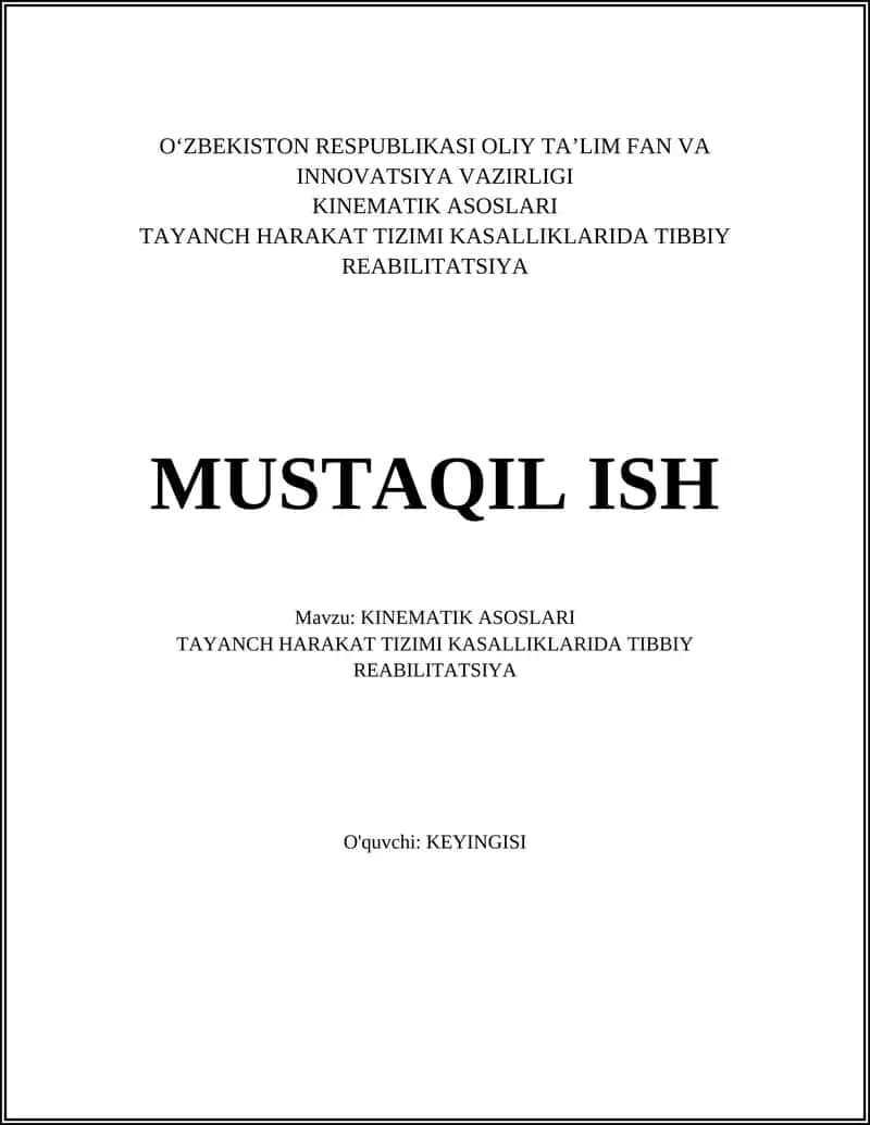 KINEMATIK ASOSLARI TAYANCH HARAKAT TIZIMI KASALLIKLARIDA TIBBIY REABILITATSIYA 1