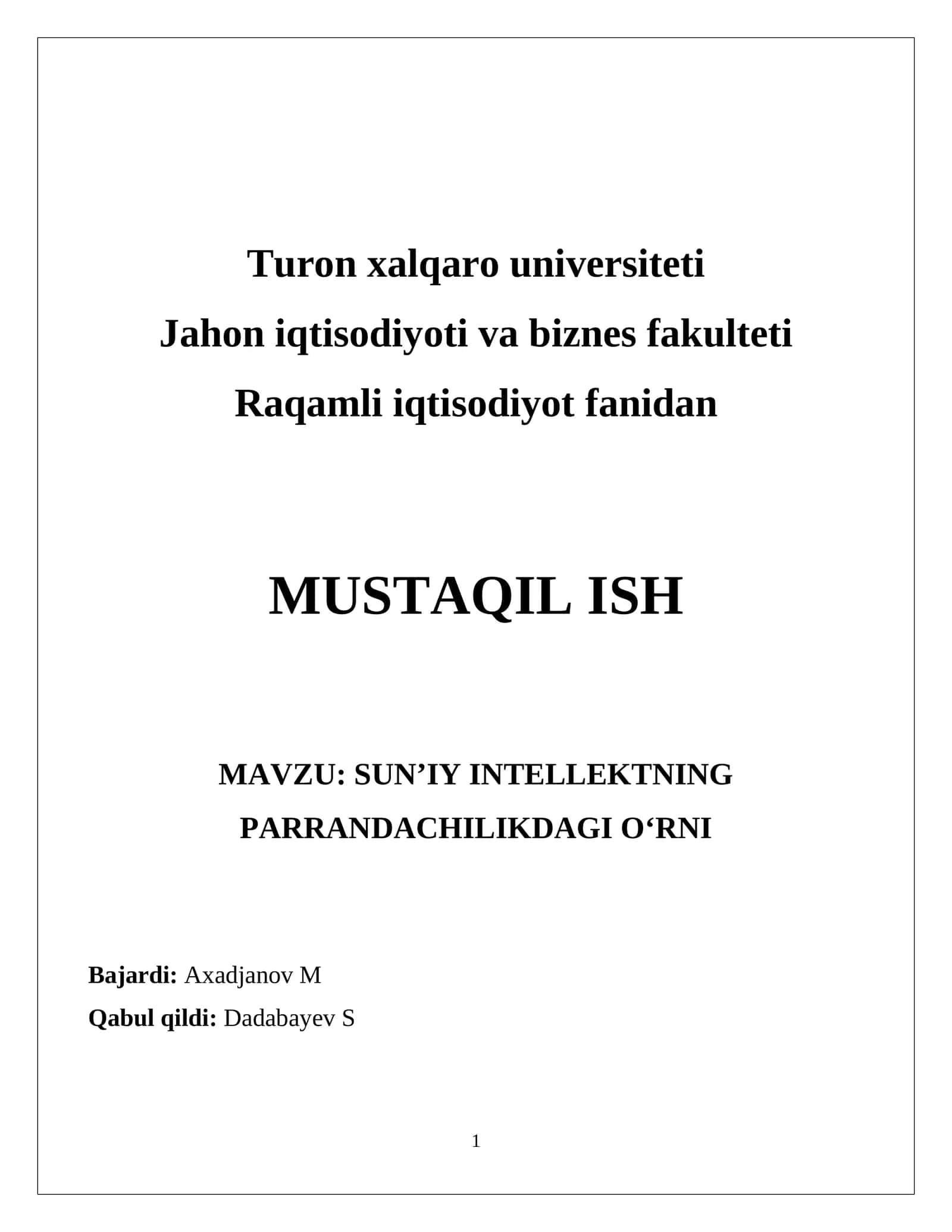 SUN’IY INTELLEKTNING PARRANDACHILIKDAGI O‘RNI 1