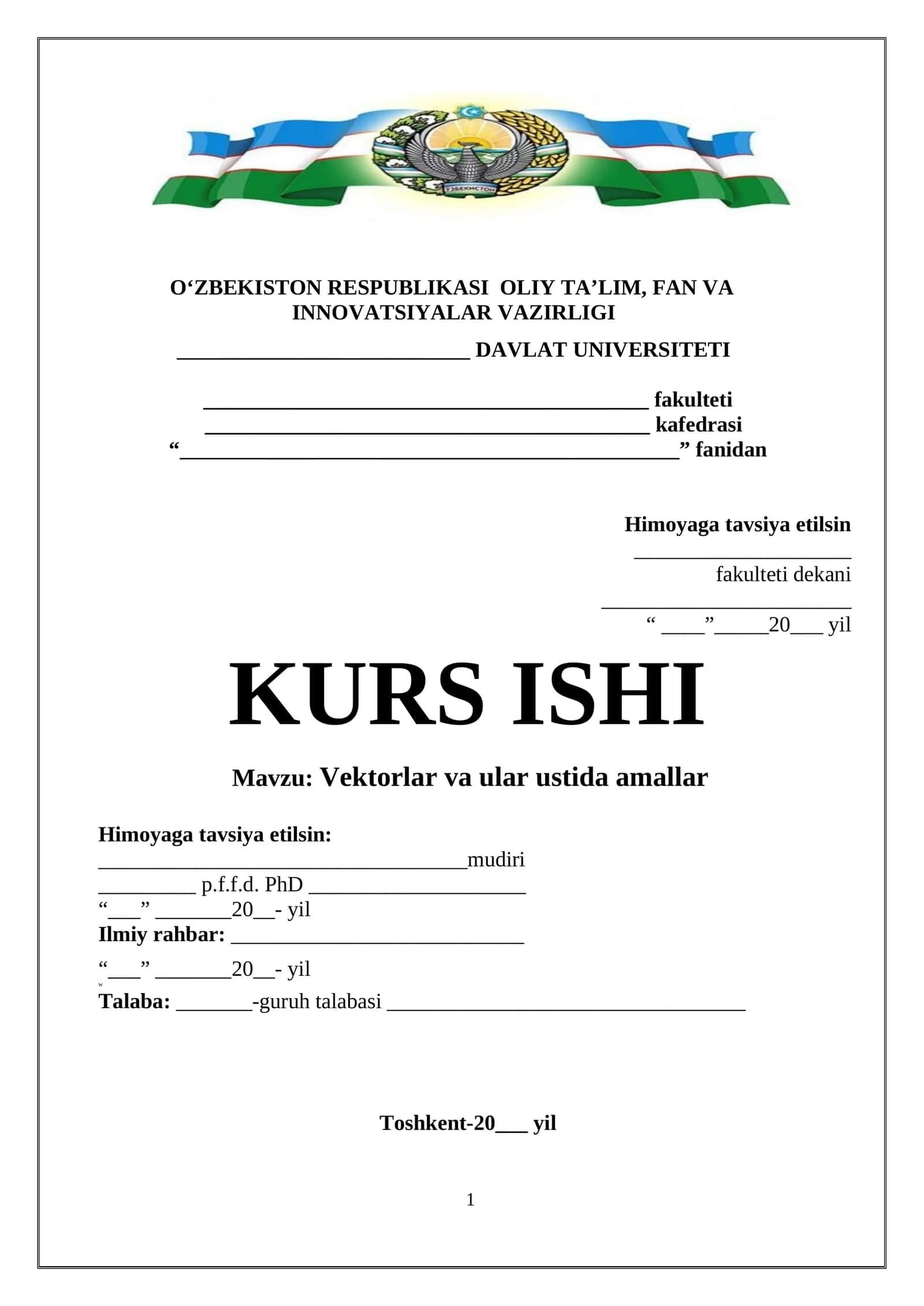 Vektorlar va ular ustida amallar 1