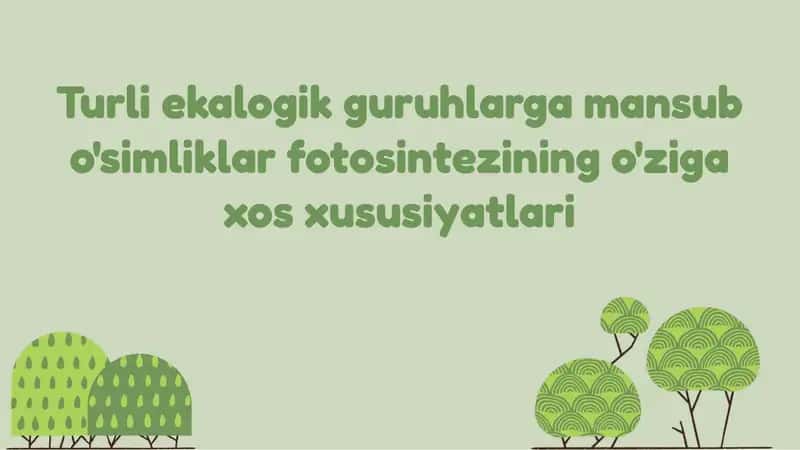 Turli ekalogik guruhlarga mansub o'simliklar fotosintezining o'ziga xos xususiyatlari 1