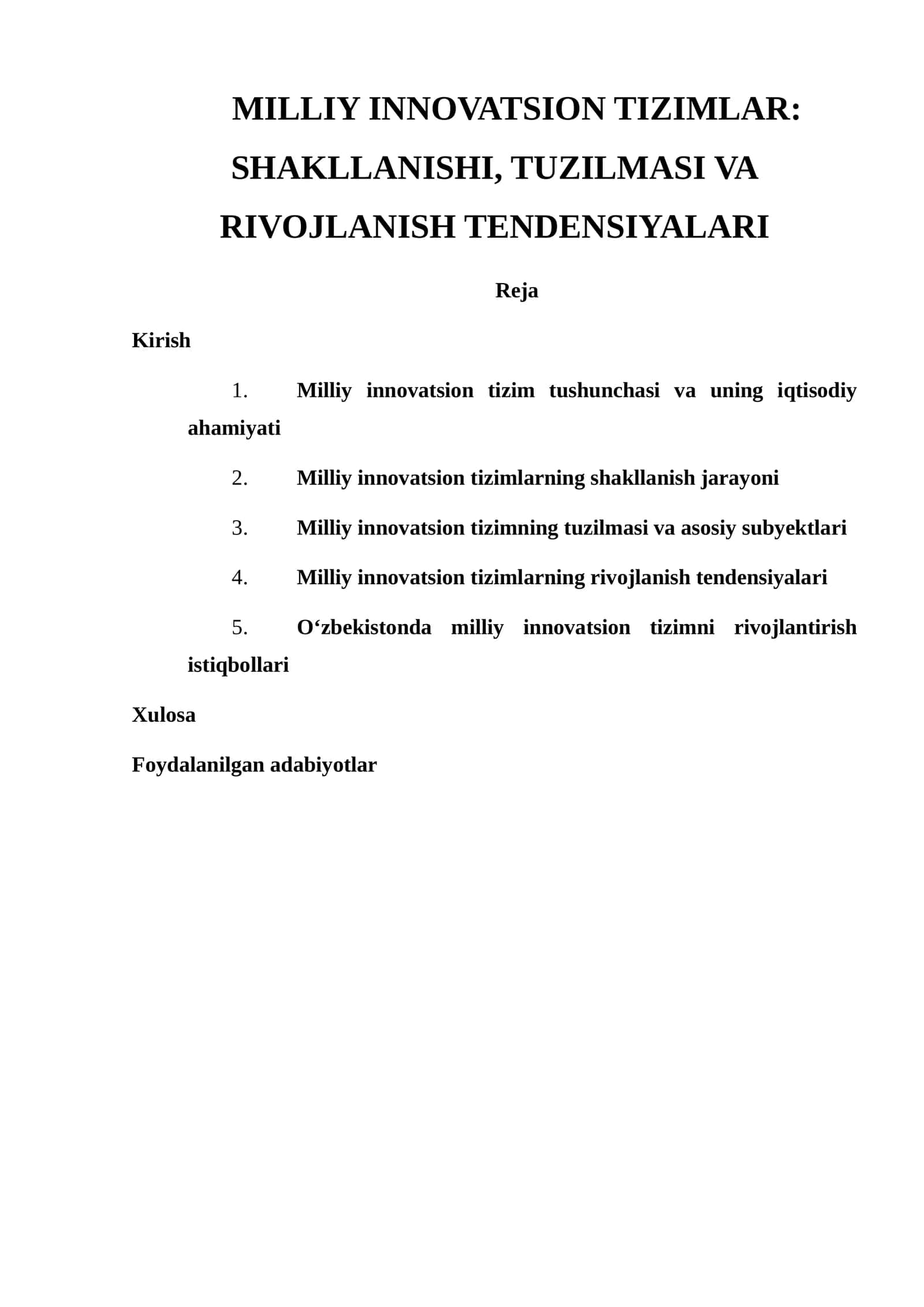 MILLIY INNOVATSION TIZIMLAR: SHAKLLANISHI, TUZILMASI VA RIVOJLANISH TENDENSIYALARI 1