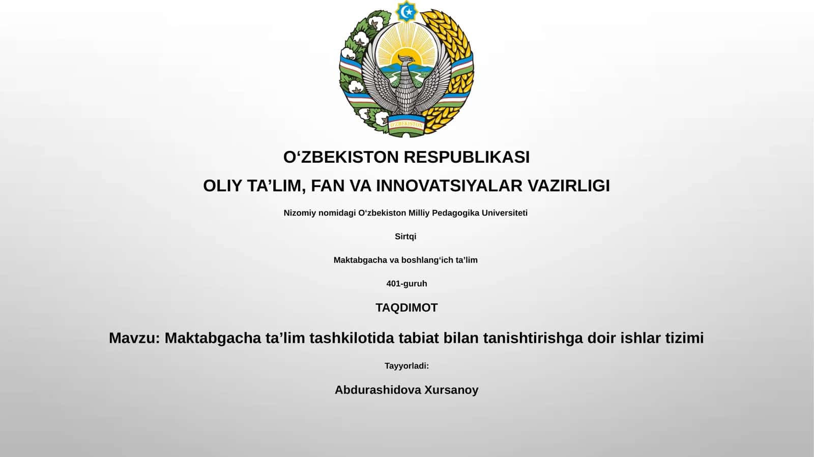 Maktabgacha taʼlim tashkilotida tabiat bilan tanishtirishga doir ishlar tizimi 1