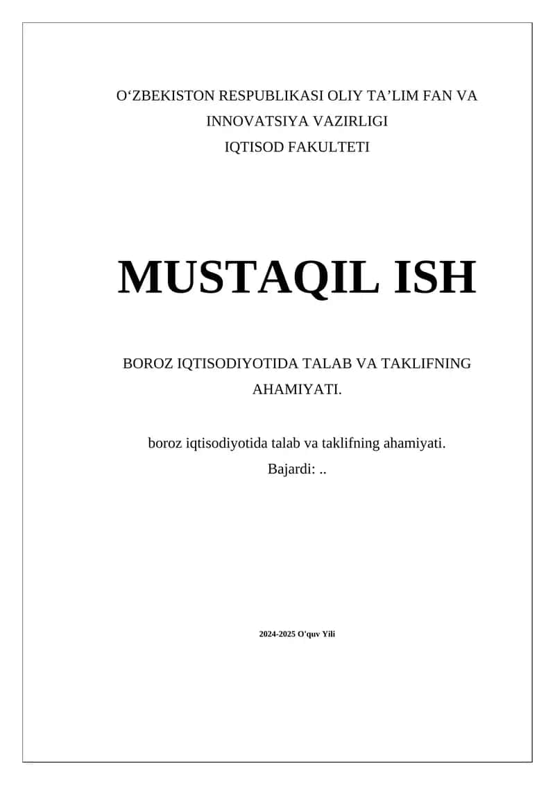 Boroz iqtisodiyotida talab va taklifning ahamiyati 1