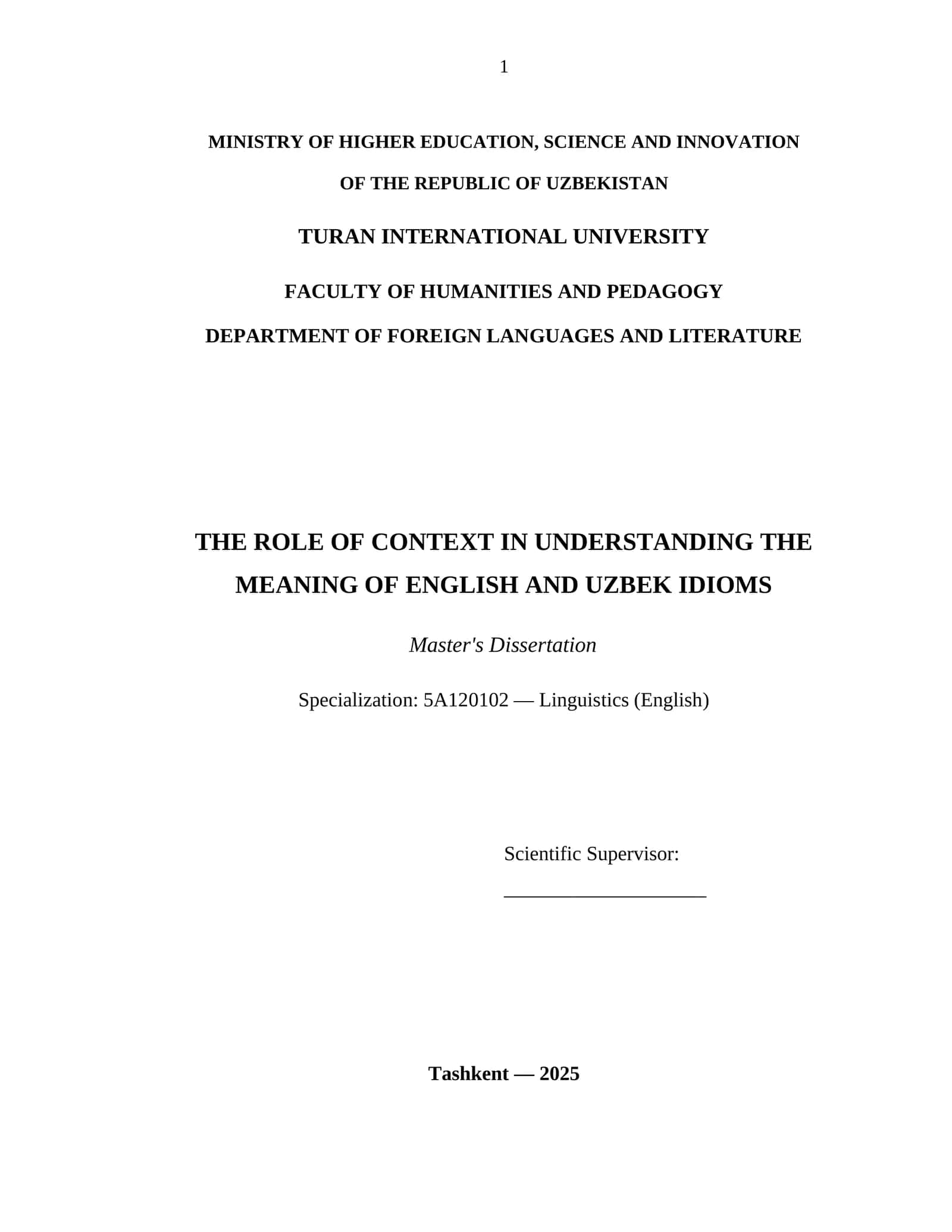 The Role of Context in Understanding and Translating English and Uzbek Idioms 1