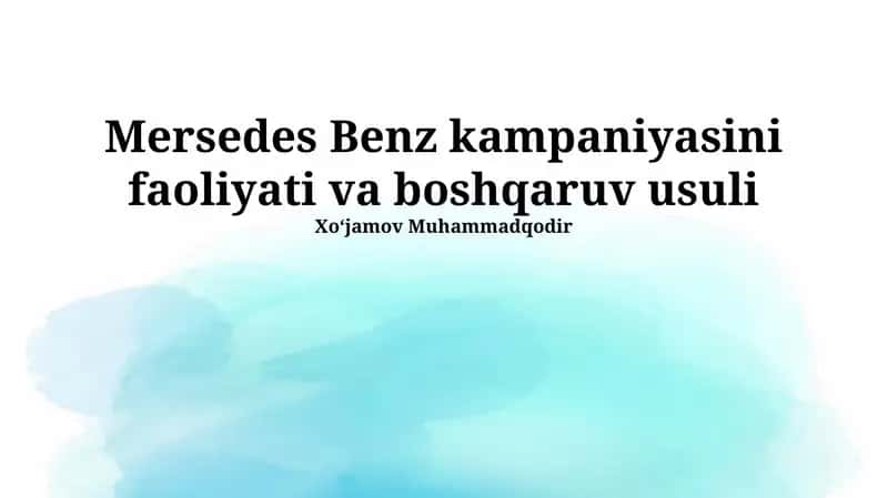 Mercedes-Benz kompaniyasining boshqaruv tizimi 1