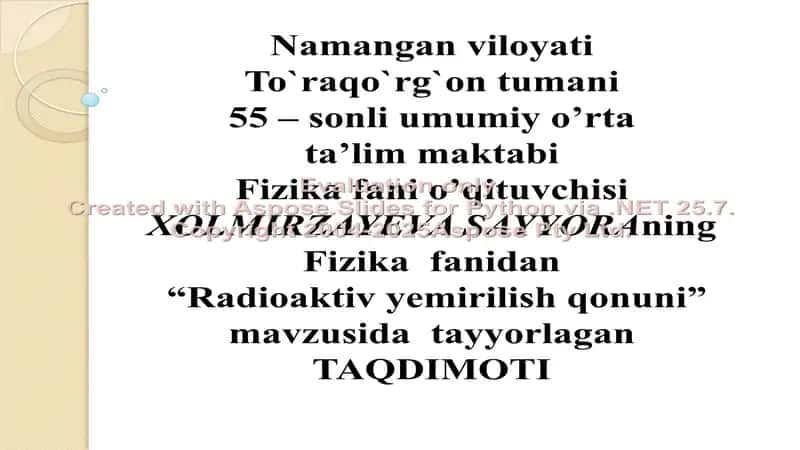 "Radioaktiv Yemirilish Qonuni" 1