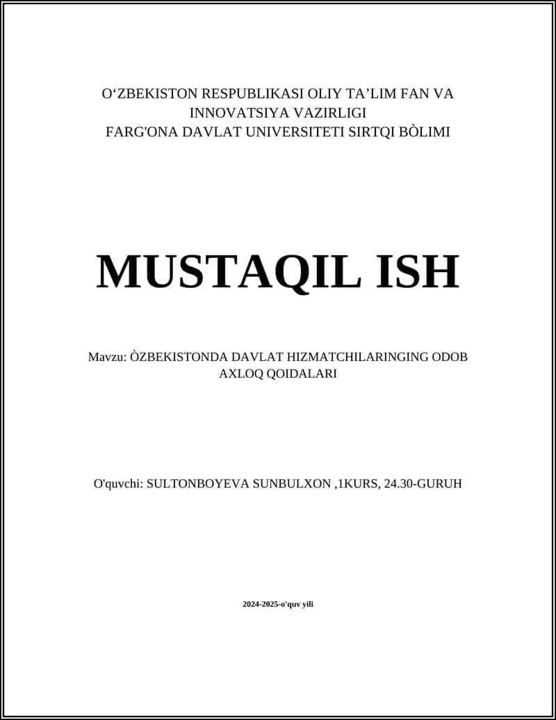 ÒZBEKISTONDA DAVLAT HIZMATCHILARINGING ODOB AXLOQ QOIDALARI 1