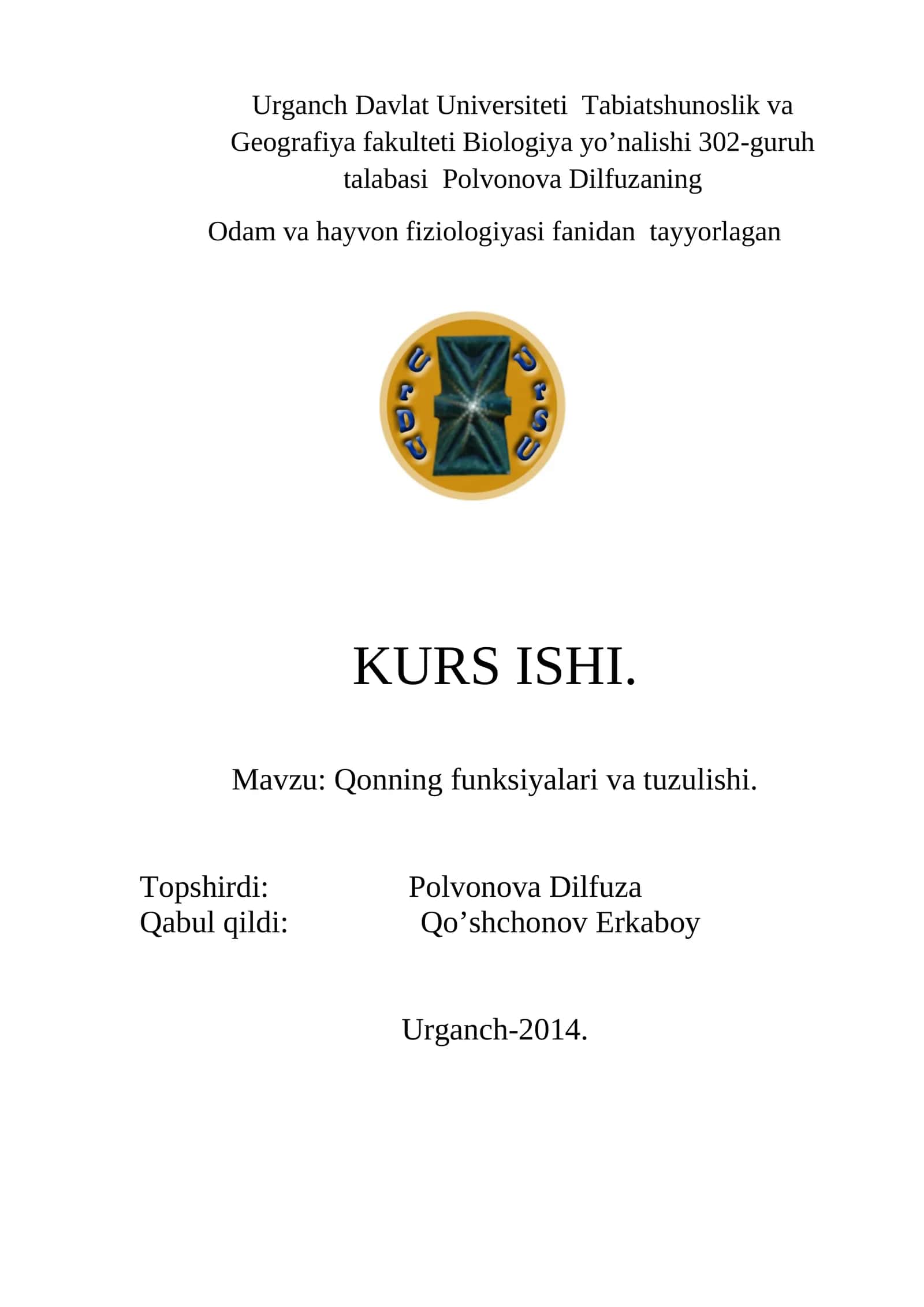 Qonning funksiyalari va tuzulishi 1