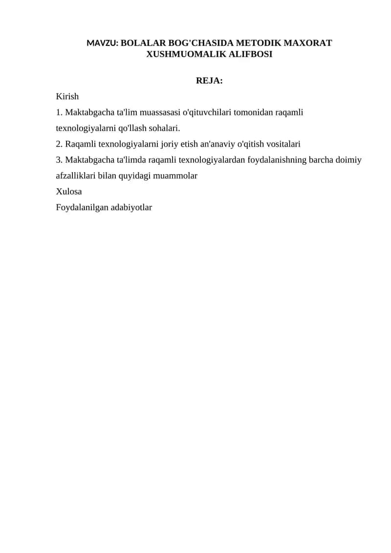 BOLALAR BOG'CHASIDA METODIK MAXORAT XUSHMUOMALIK ALIFBOSI 1