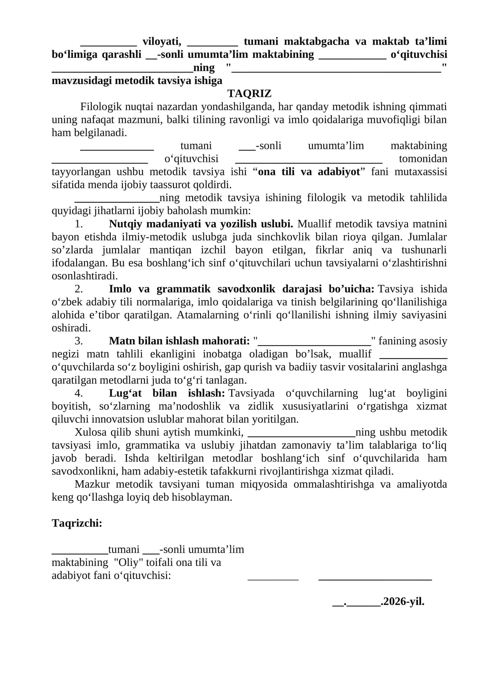 Ommalashtirish taqriz metodik tavsiya ishiga 1