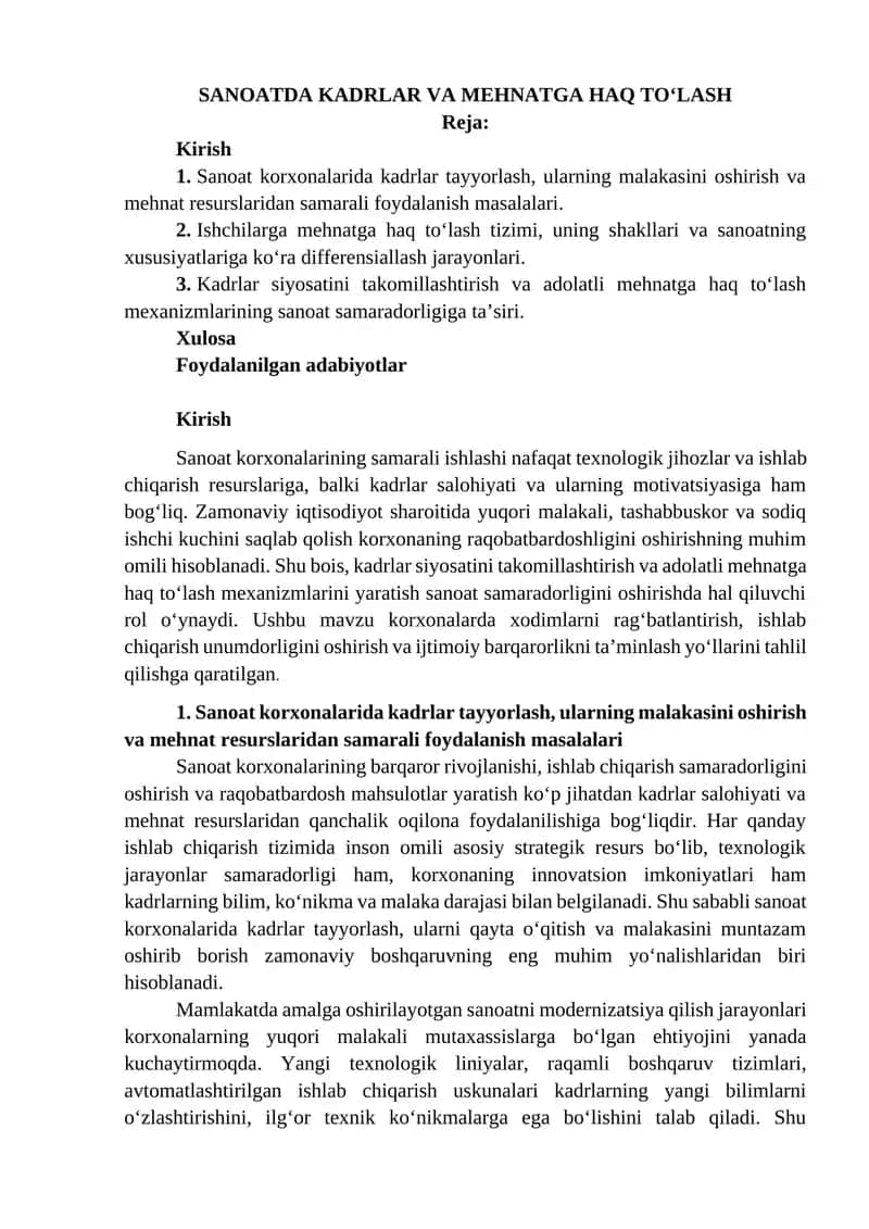 SANOATDA KADRLAR VA MEHNATGA HAQ TO‘LASH 1