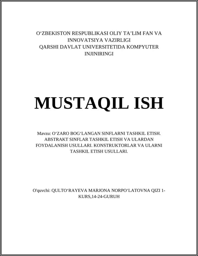 O'ZARO BOG'LANGAN SINFLARNI TASHKIL ETISH 1
