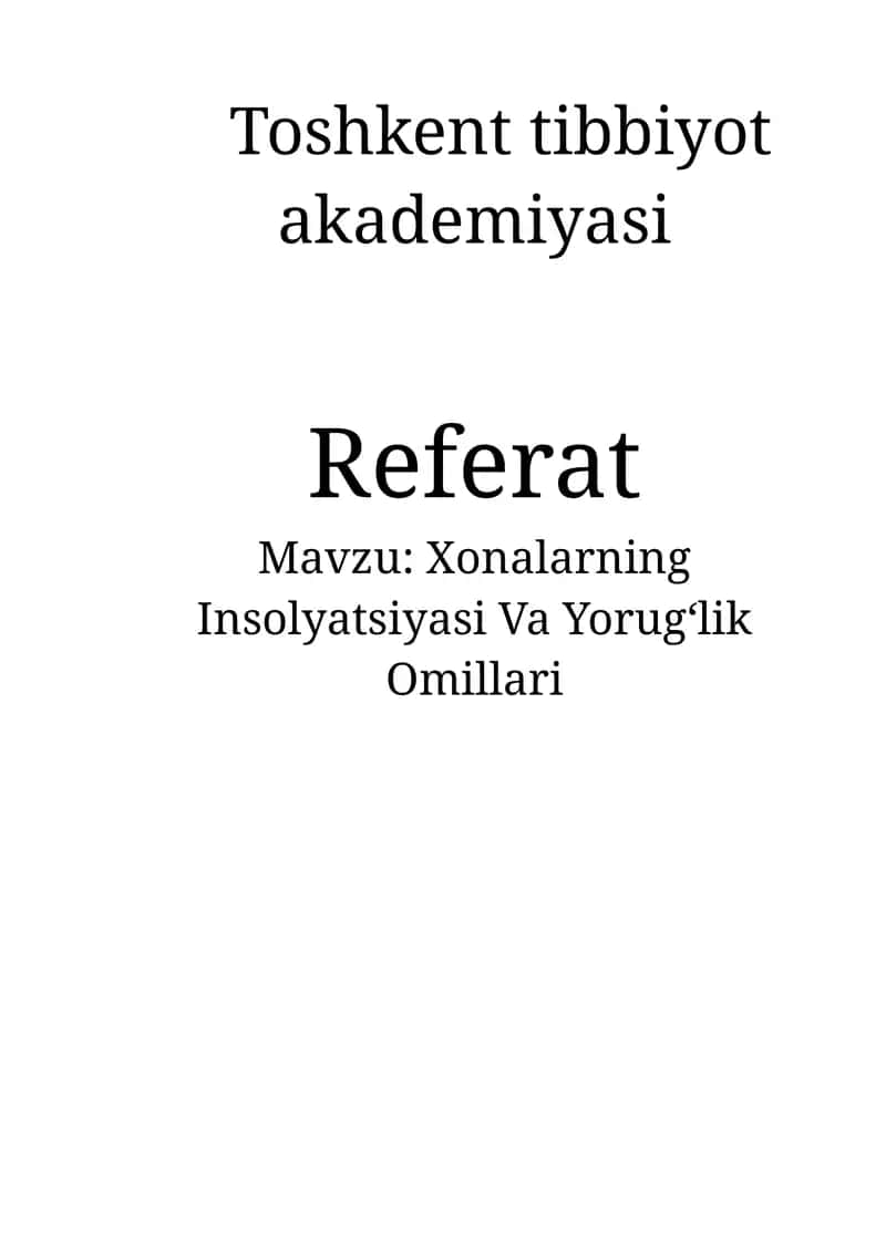 Xonalarning Insolyatsiyasi Va Yorug‘lik Omillari 1