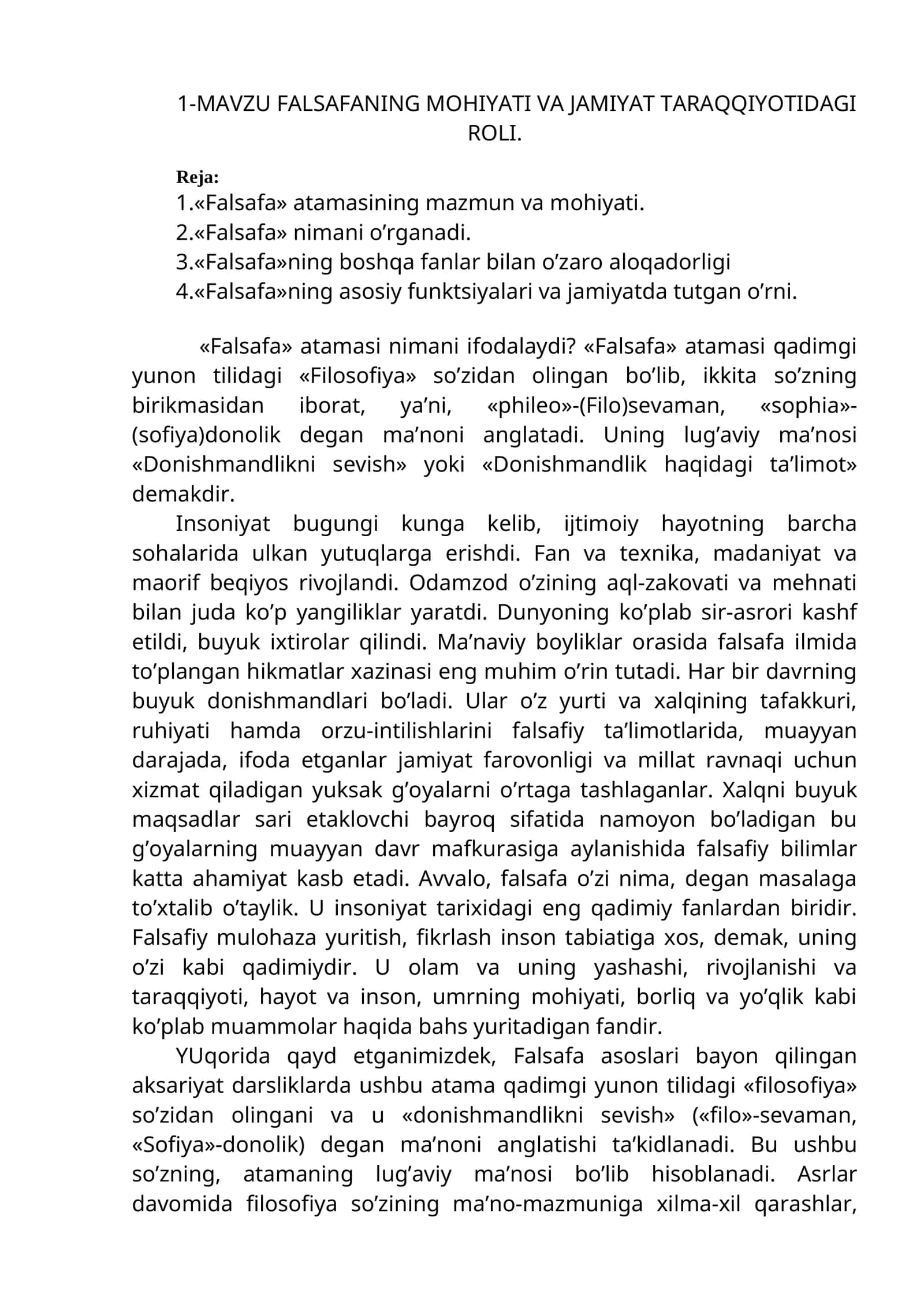 FALSAFANING MOHIYATI VA JAMIYAT TARAQQIYOTIDAGI ROLI 1