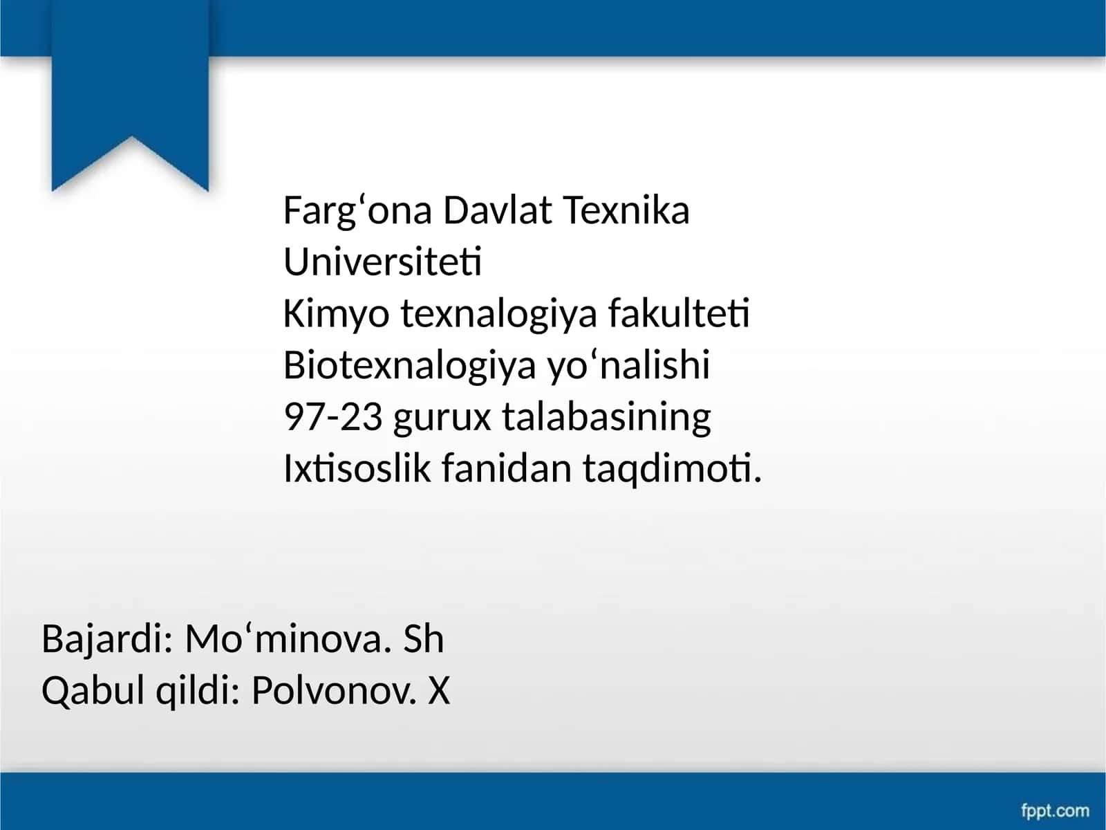 Kimyo texnalogiya fakulteti taqdimoti: Klechatkali bijgʻish 1
