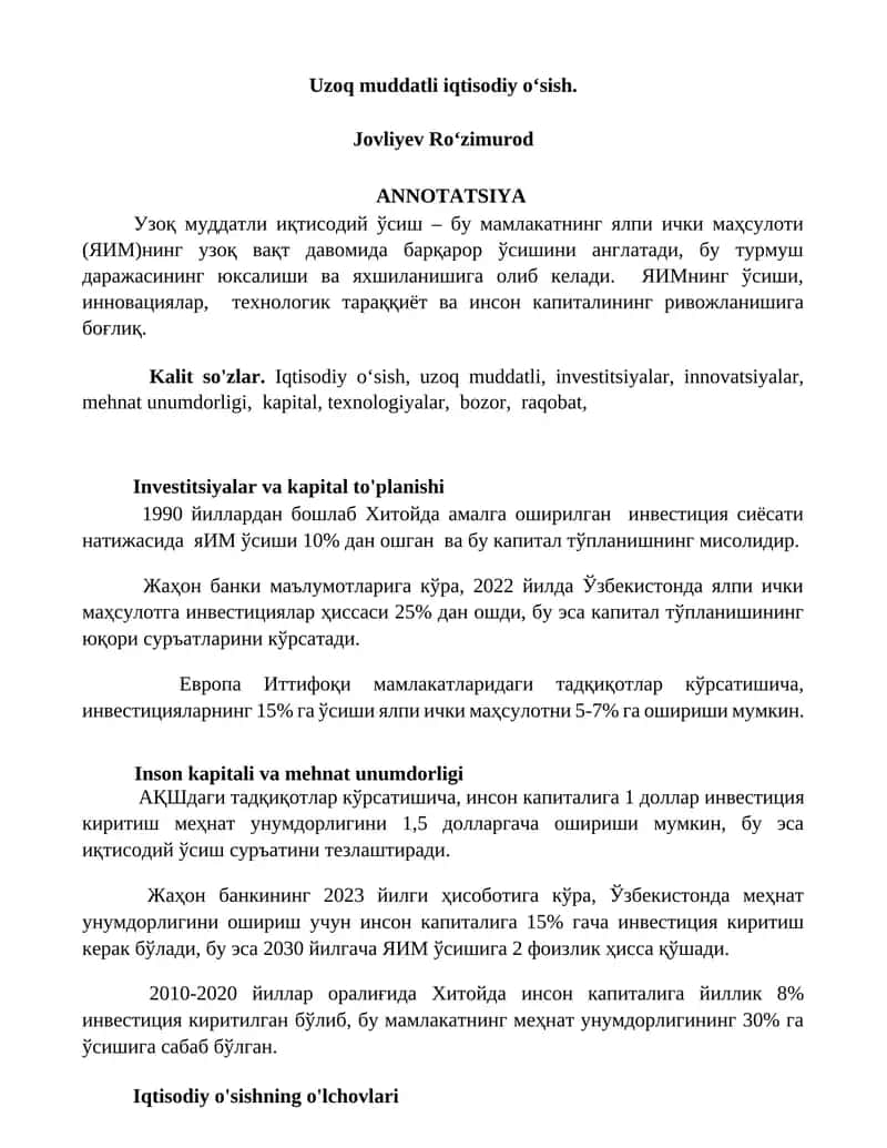 Uzoq muddatli iqtisodiy oʻsish 1