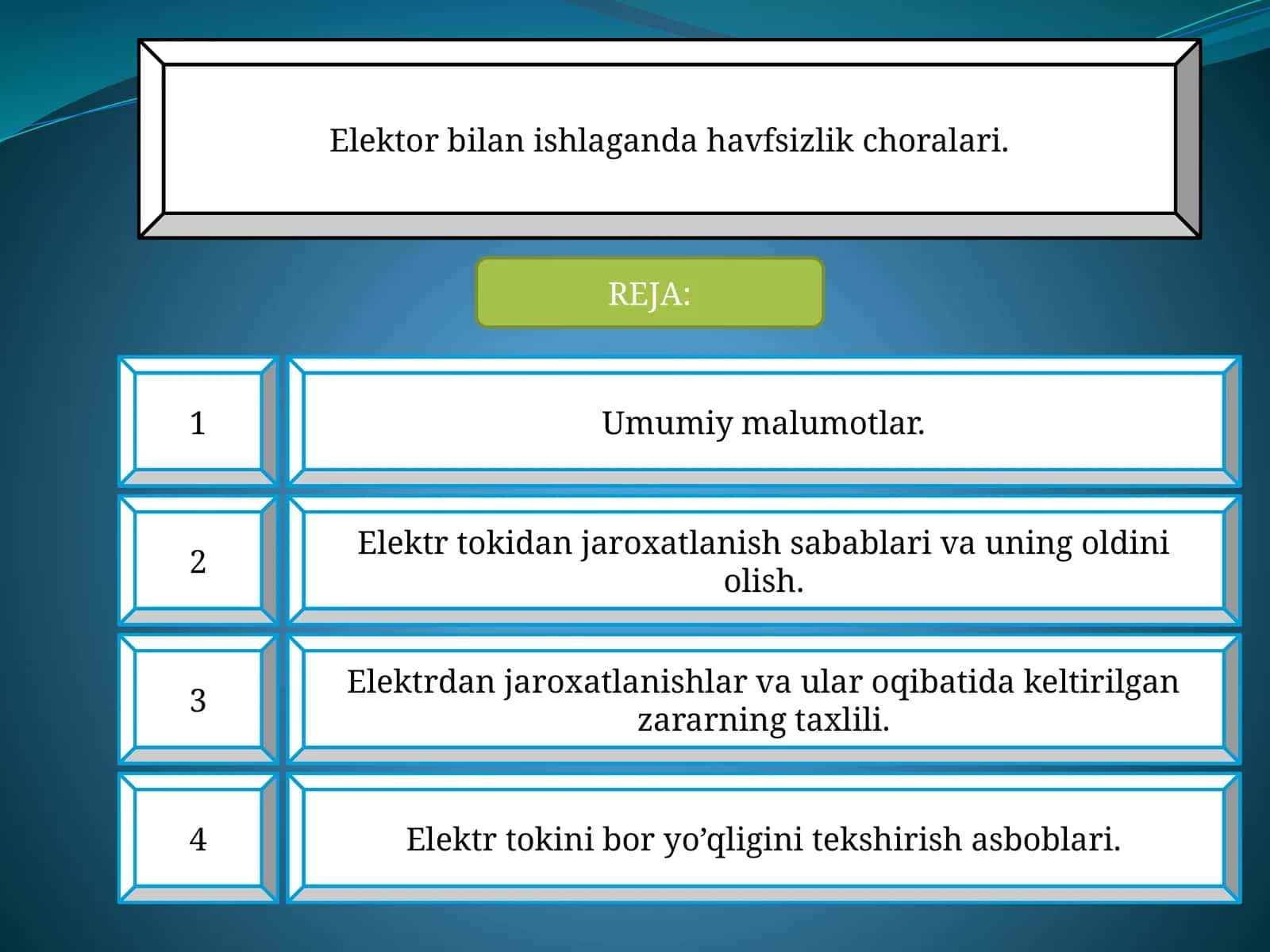 Elektor bilan ishlaganda havfsizlik choralari 1