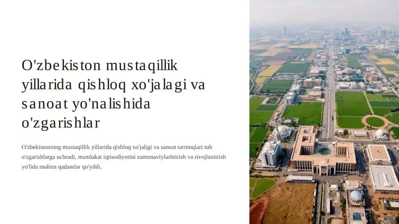O'zbekiston mustaqillik yillarida qishloq xo'jalagi va sanoat yo'nalishida o'zgarishlar 1