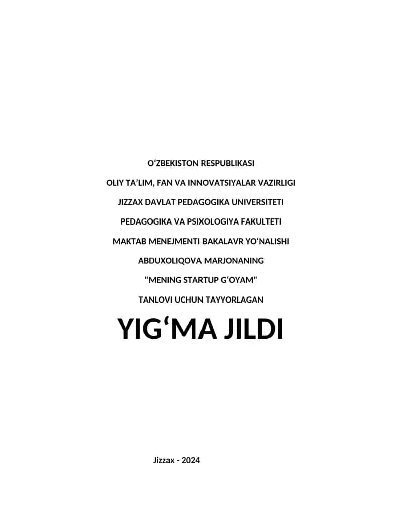 "MENING STARTUP GʻOYAM" 1