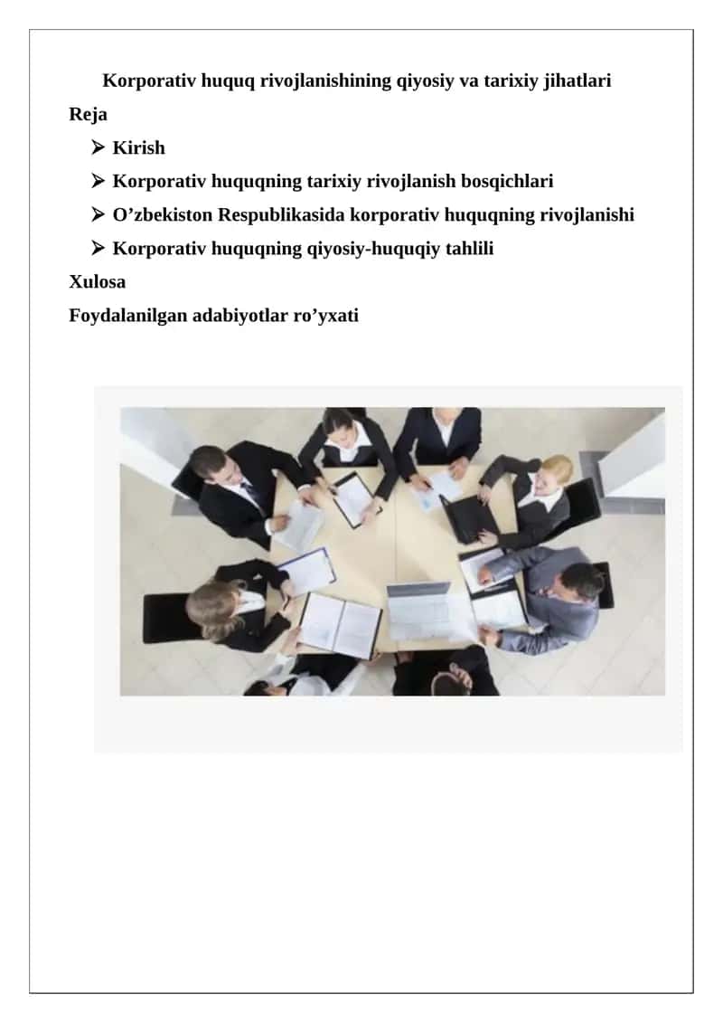 Korporativ huquq rivojlanishining qiyosiy va tarixiy jihatlari 1
