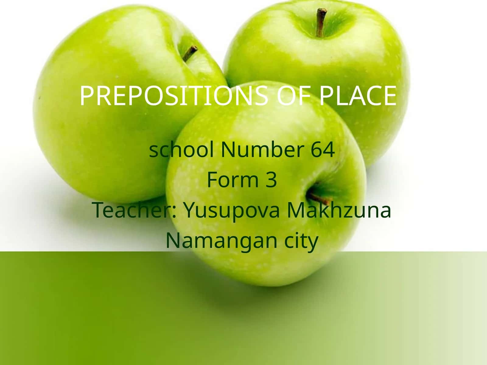 3-sinf Ingliz tili fanidan Prepositions of place dars taqdimoti 1