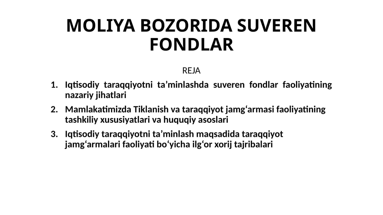 MOLIYA BOZORIDA SUVEREN FONDLAR 1