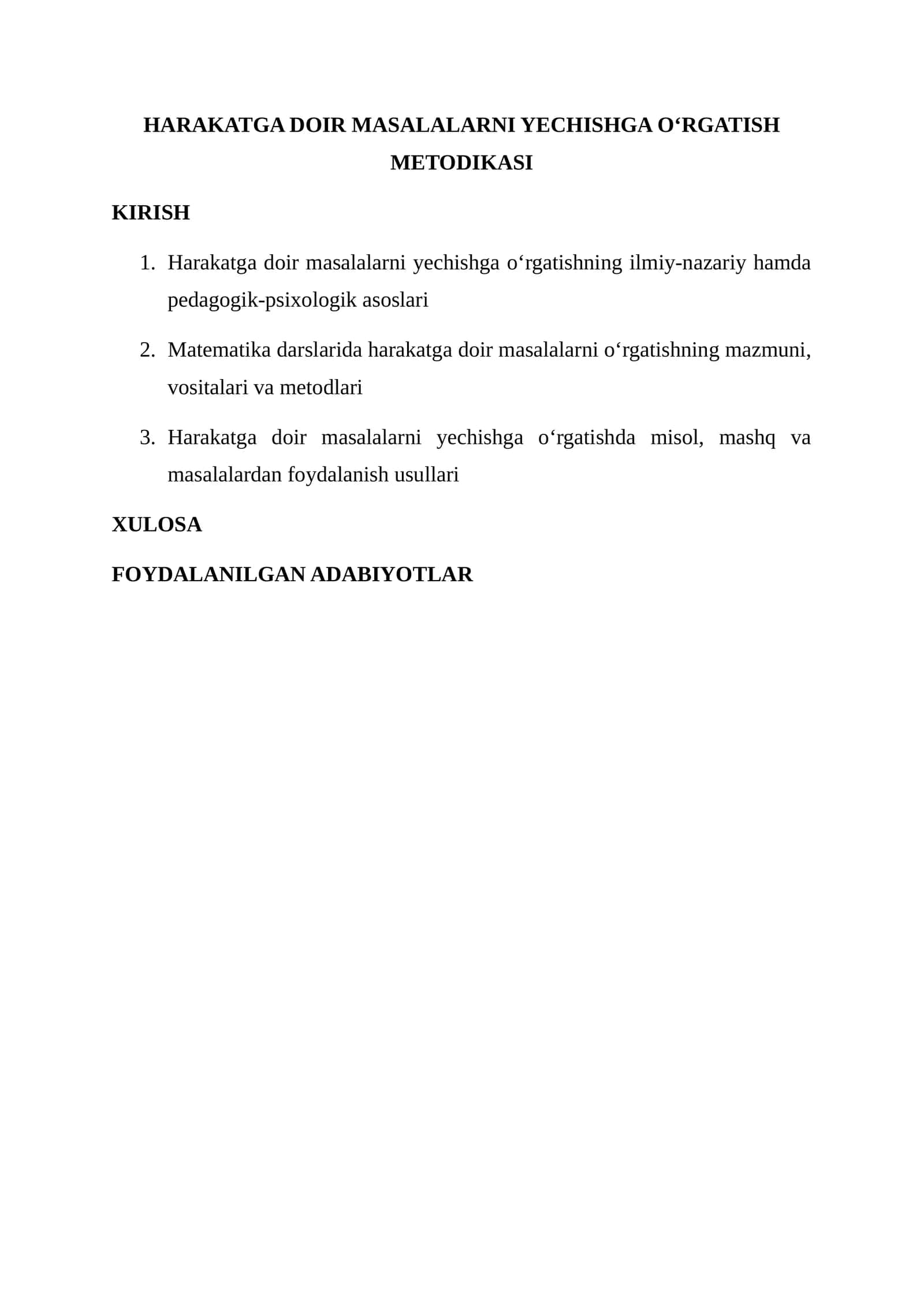 HARAKATGA DOIR MASALALARNI YECHISHGA O‘RGATISH METODIKASI 1